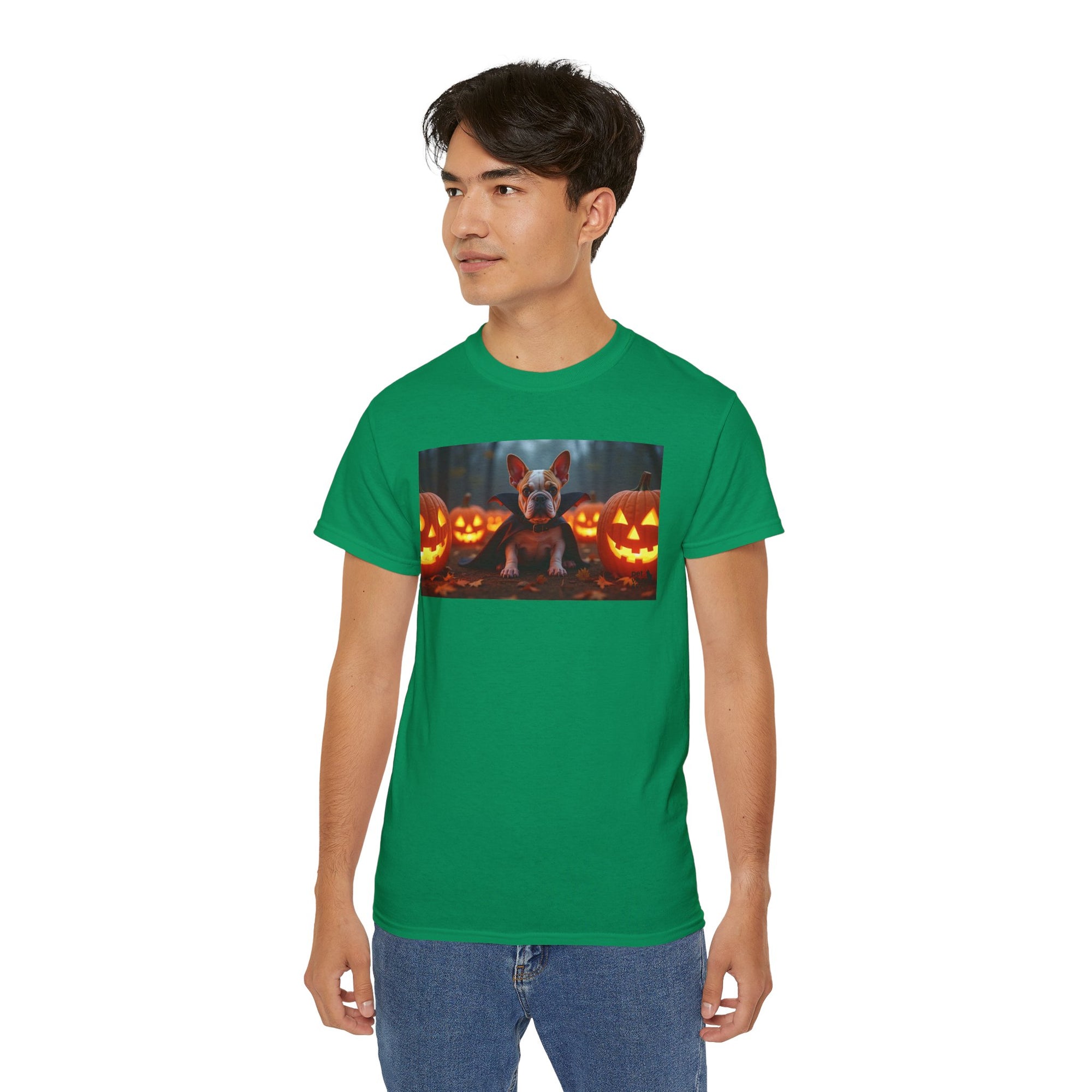 Halloween Dog Graphic Tee, Pumpkin Shirt, Fall Apparel, Casual Wear for Pet Lovers, Unisex Halloween T-Shirt
