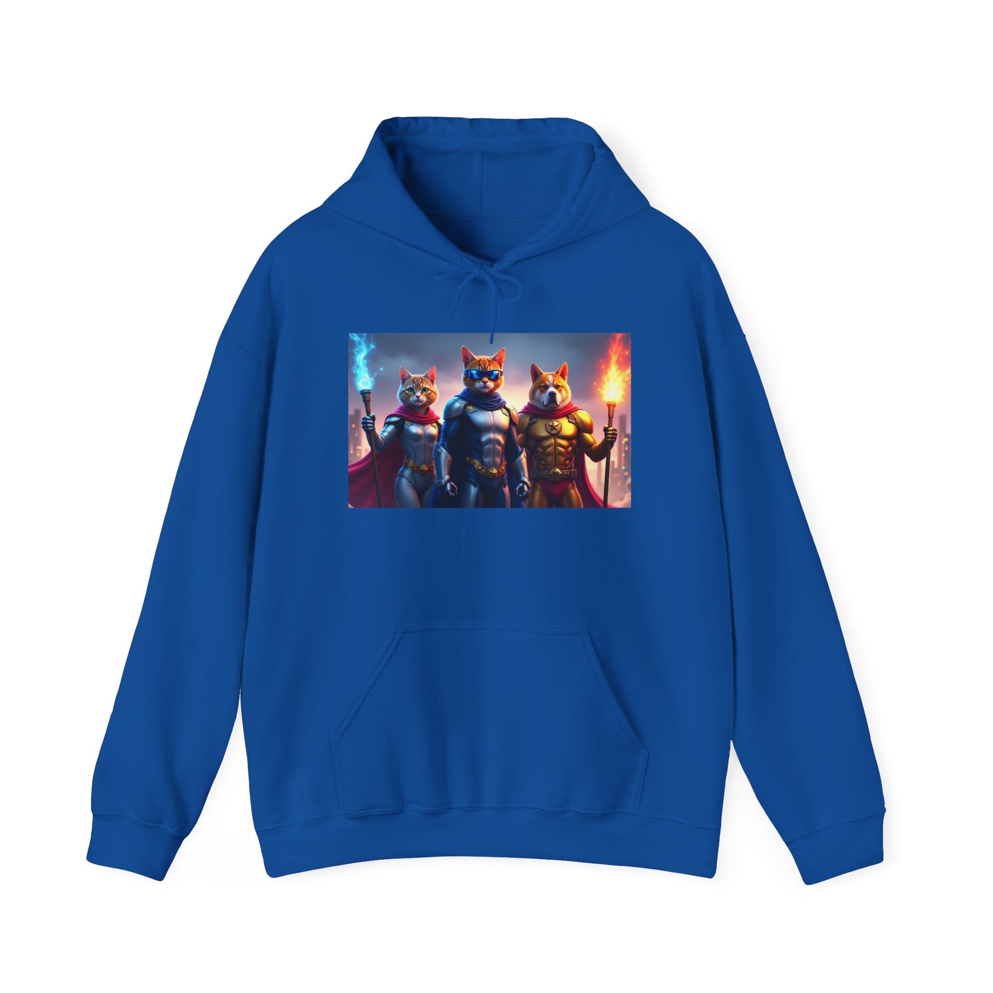 Epic Feline Warriors Hoodie | Unisex Heavy Blend™ Hooded Sweatshirt | Cosplay, Gift, Cat Lover, Graphic Tee, Casual Wear
