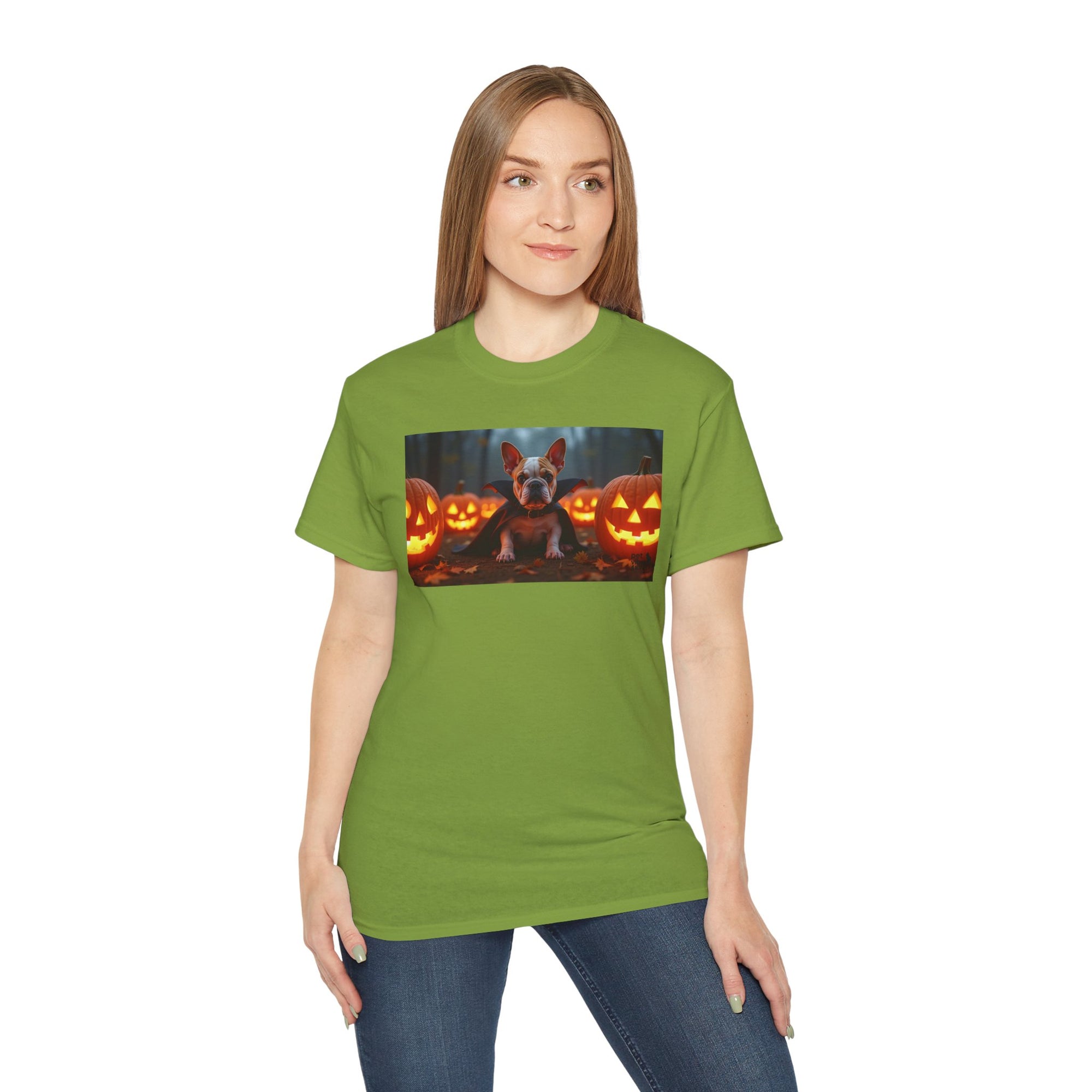 Halloween Dog Graphic Tee, Pumpkin Shirt, Fall Apparel, Casual Wear for Pet Lovers, Unisex Halloween T-Shirt