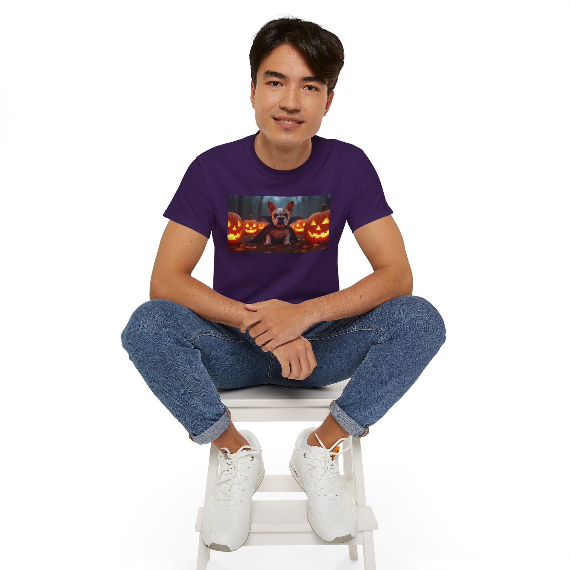 Halloween Dog Graphic Tee, Pumpkin Shirt, Fall Apparel, Casual Wear for Pet Lovers, Unisex Halloween T-Shirt