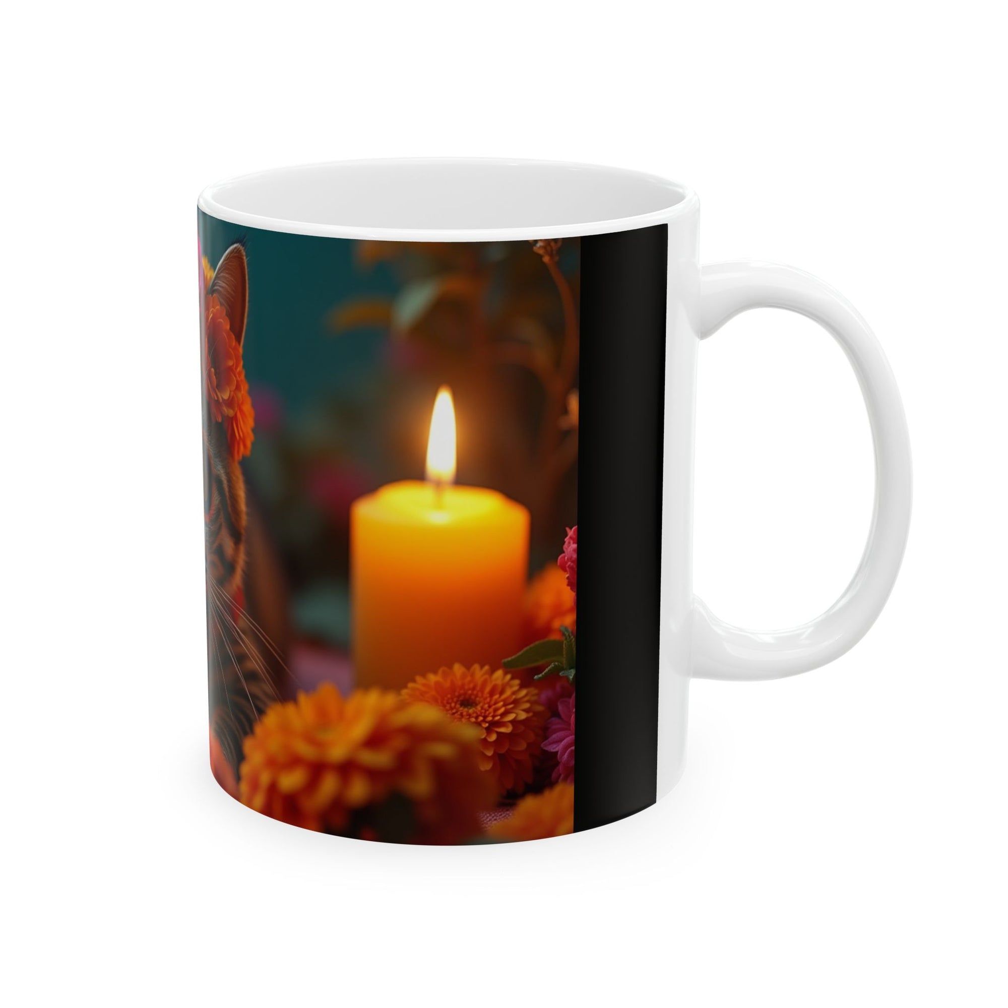 Flower Crown Cat Ceramic Mug - Colorful Cat Design, Unique Gift for Animal Lovers, Home Decor, Cat Mom Present, Coffee Mug, 11oz & 15oz