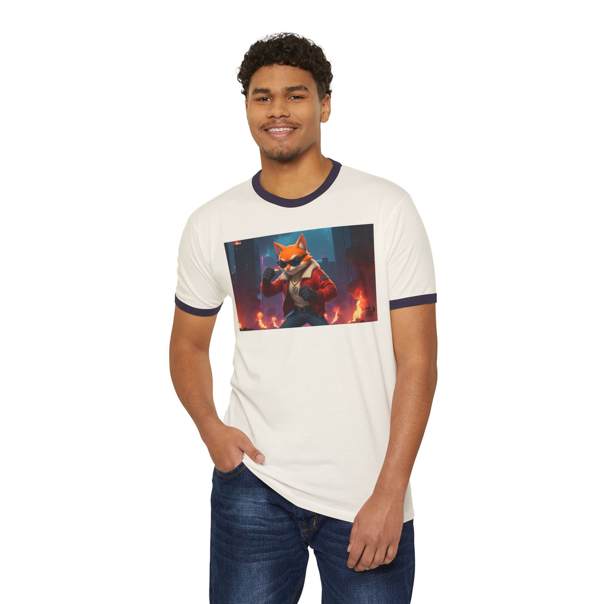 Fire Rescue Fox Unisex Cotton Ringer T-Shirt, Casual Wear, Gamer Shirt, Animal Lover Gift, Style Tee, Fun Fashion