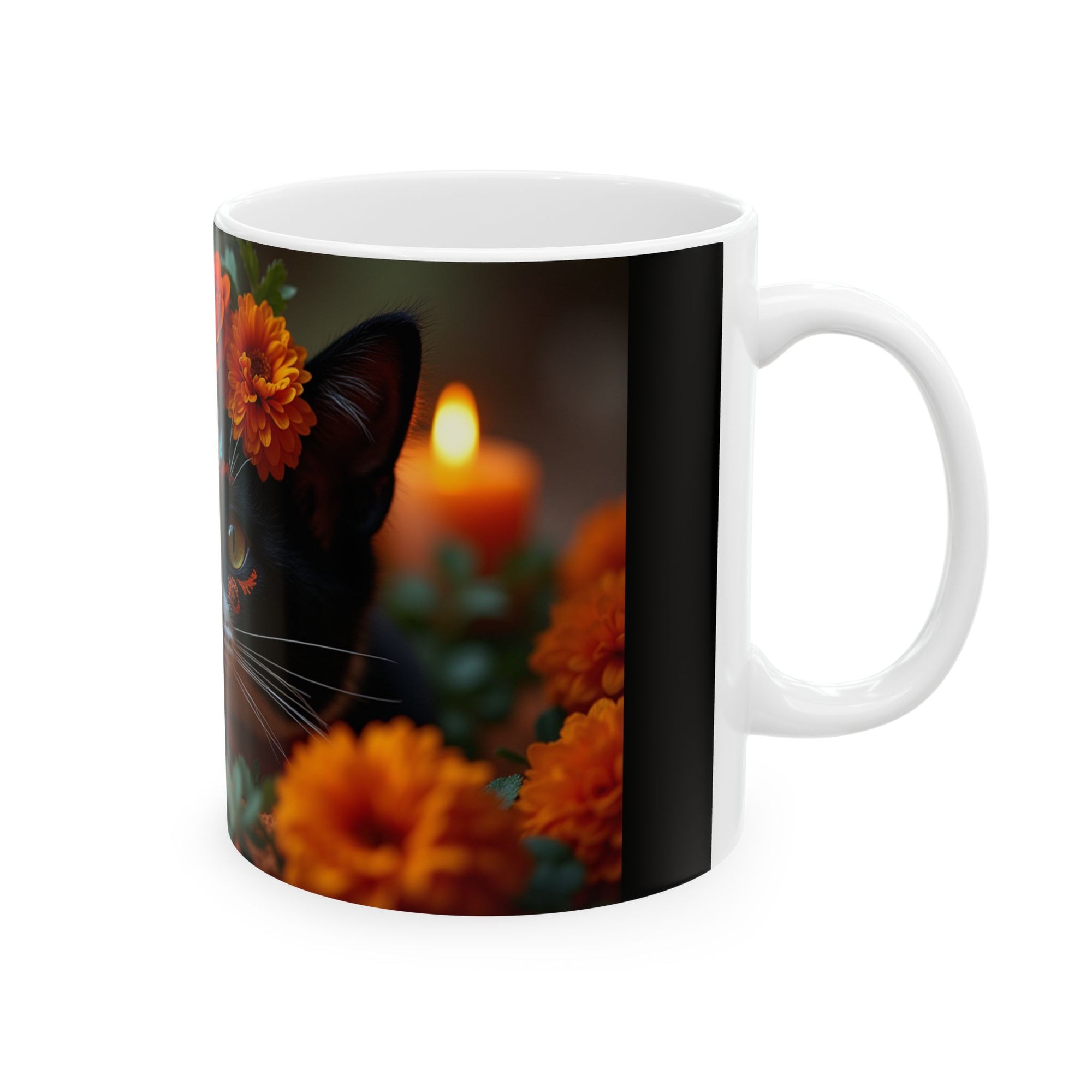 Cat Floral Ceramic Mug, Cute Cat Mug, Gift for Cat Lovers, Coffee Mug, Animal Lover's Gift