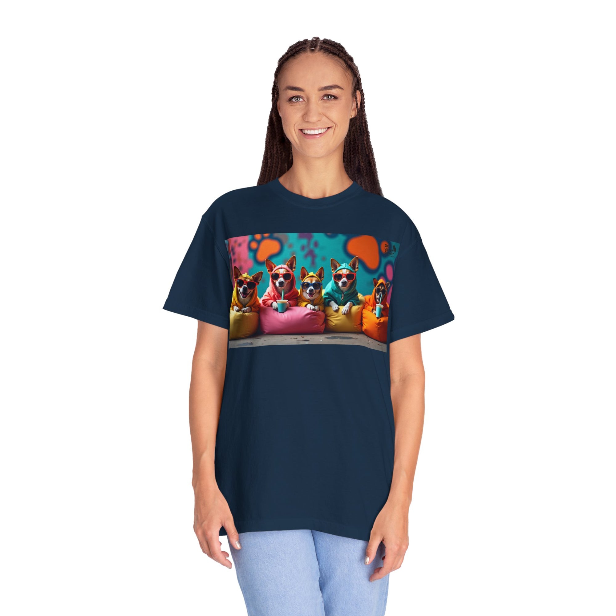 Playful Dog-Themed Unisex Garment-Dyed T-shirt, Pet Lover Gift, Casual Wear, Birthday Party Tee, Colorful Animal Art