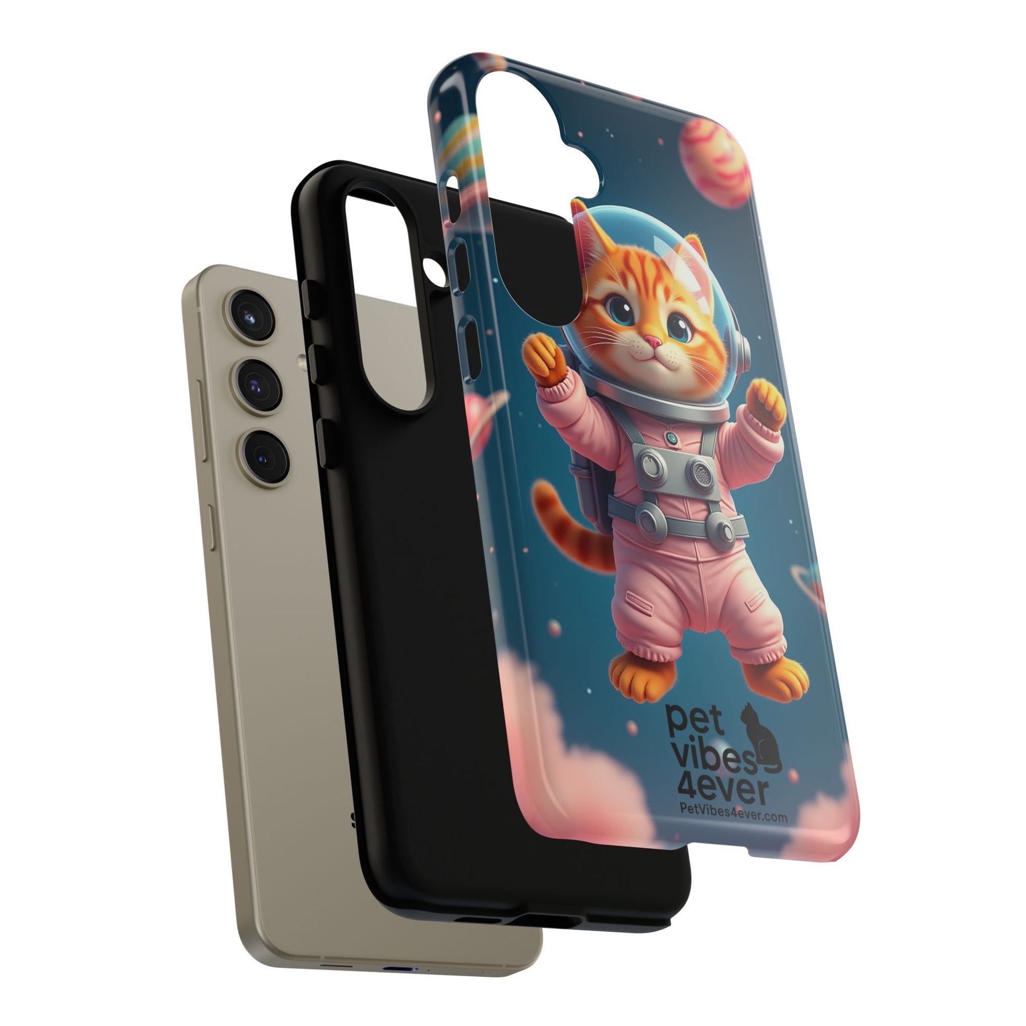 Cute Cat Phone Case, Astronaut Cat Case, Pet Lover Gift, Space Theme Accessories, Galaxy Cat Phone Cover