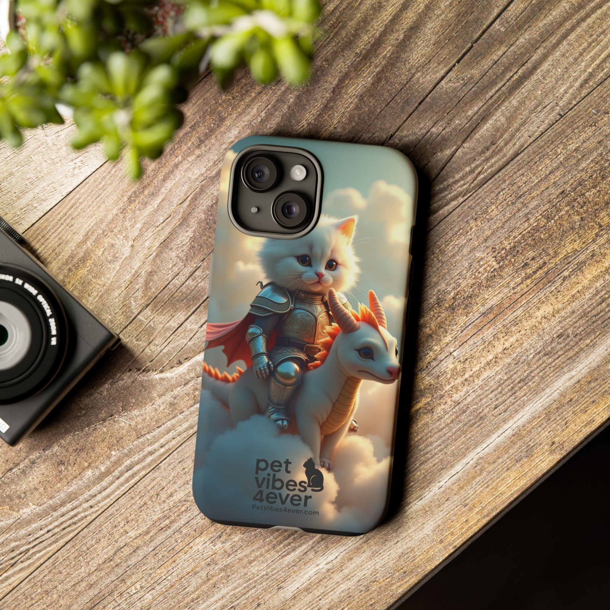 Pet Vibes Phone Case, Cute Cat and Dragon Design, Tough Phone Cover, Gift for Animal Lovers, Unique Pet Themed Accessory