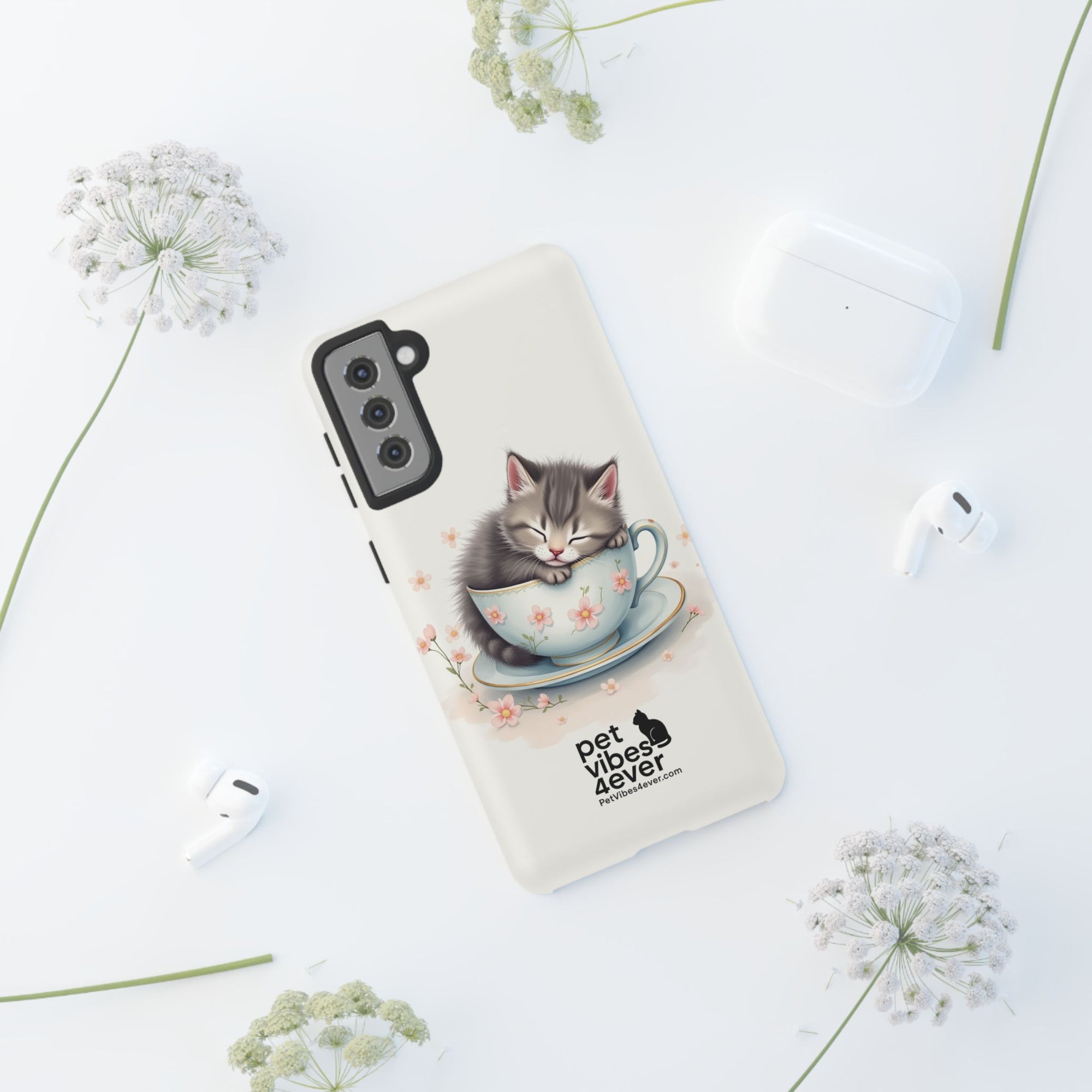 Cute Cat Phone Case, Pet Lover Gift, Soft Kitty Design, Floral Tech Accessory, Unique Animal Case, iPhone Cover, Birthday Present