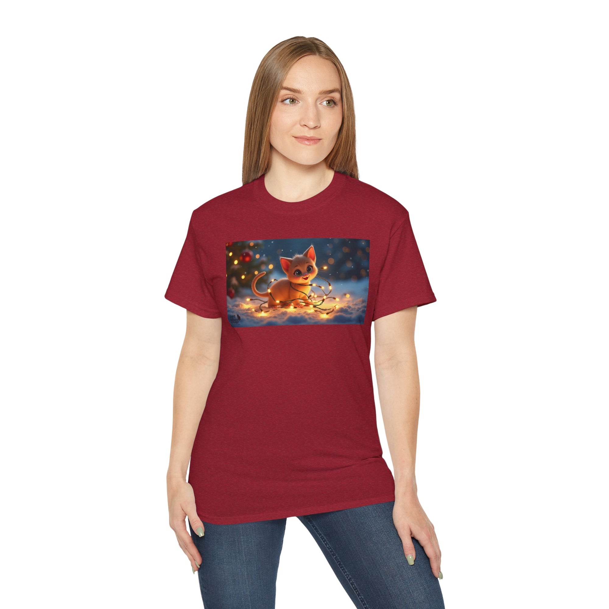 Cute Cat Christmas Tee, Cozy Unisex Cotton Shirt for Cat Lovers, Holiday Gift, Casual Wear, Festive Apparel