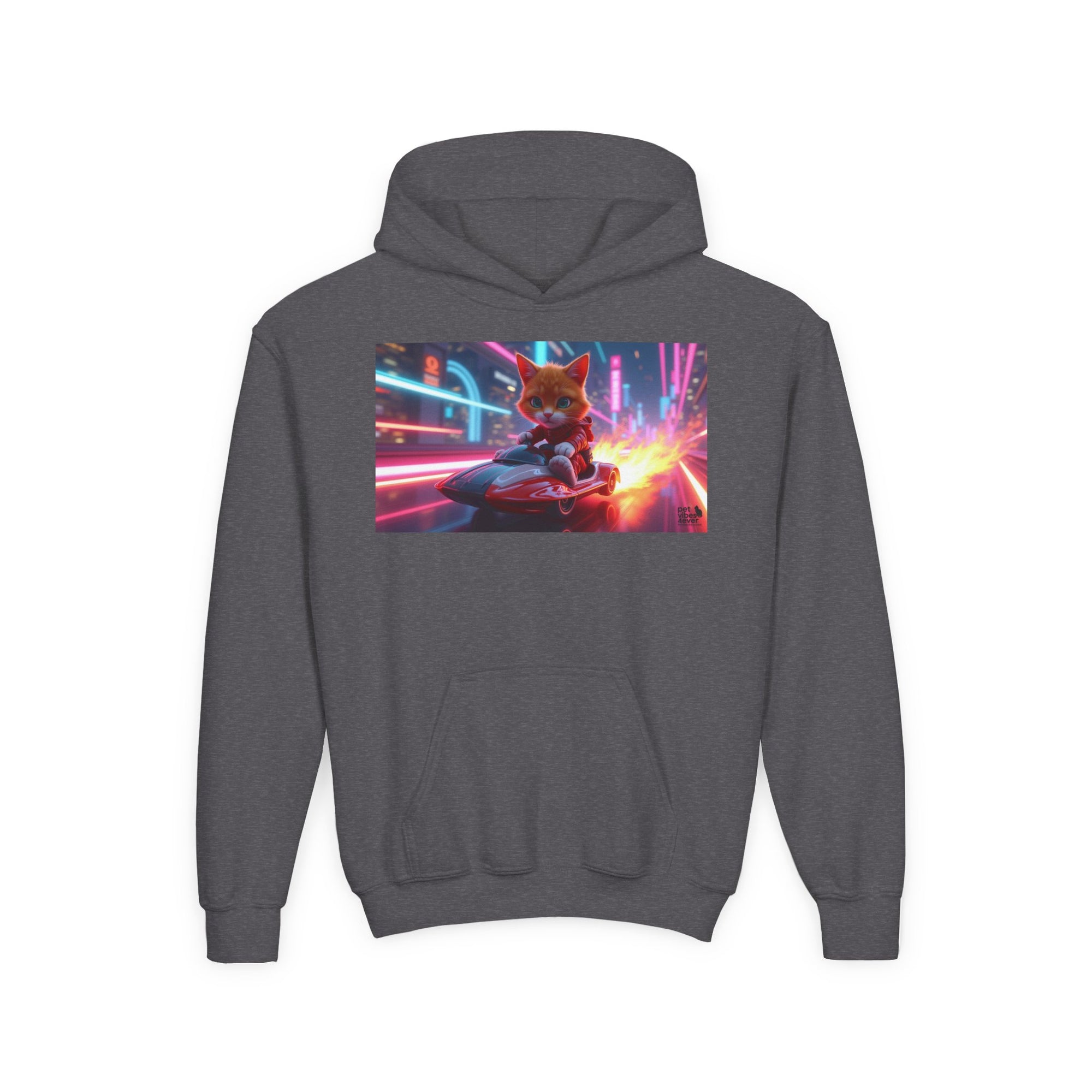 Youth Heavy Blend Hooded Sweatshirt with Cool Cat Design, Perfect for Comics Lovers, Gaming Gear, Birthday Gifts, Casual Wear, Holidays