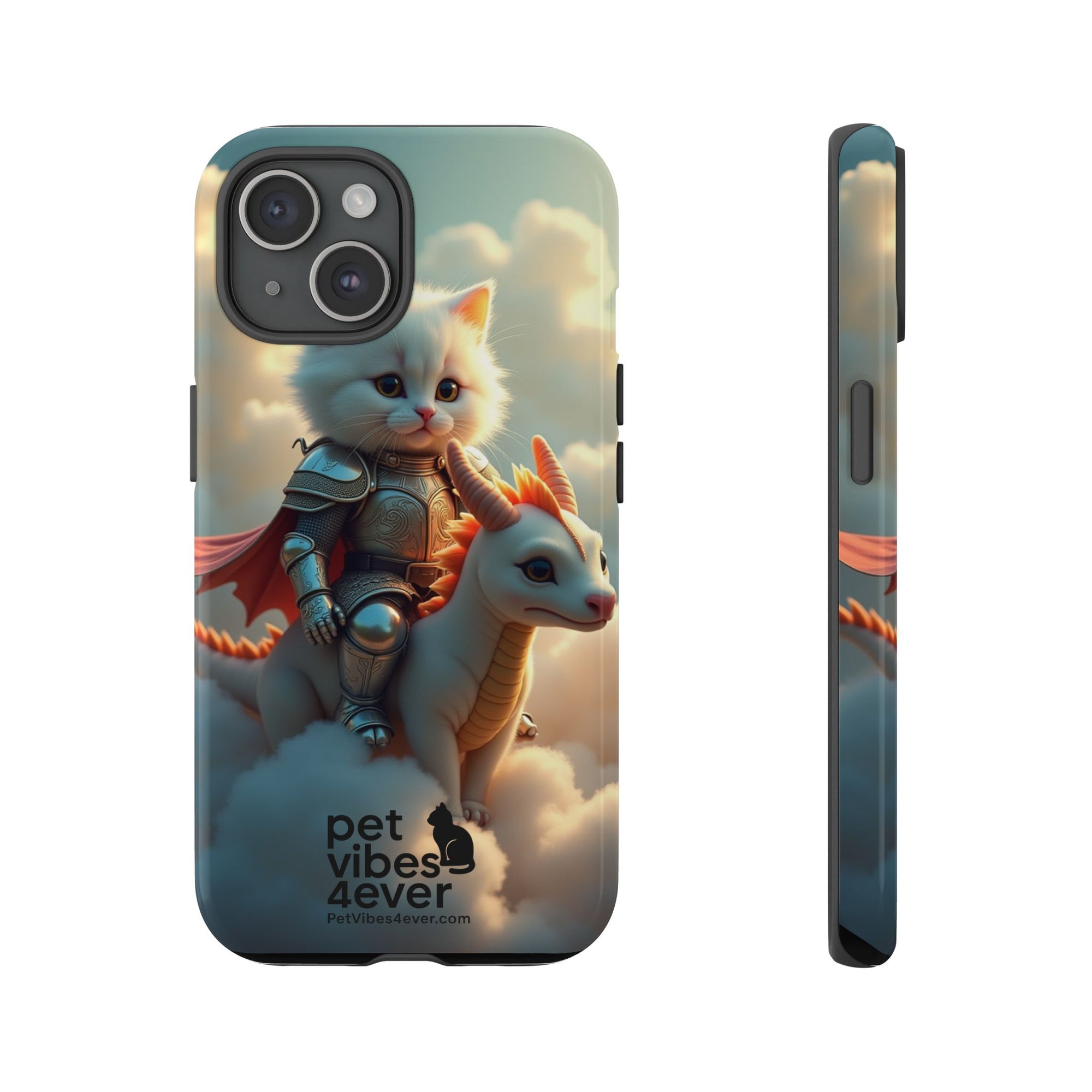 Pet Vibes Phone Case, Cute Cat and Dragon Design, Tough Phone Cover, Gift for Animal Lovers, Unique Pet Themed Accessory
