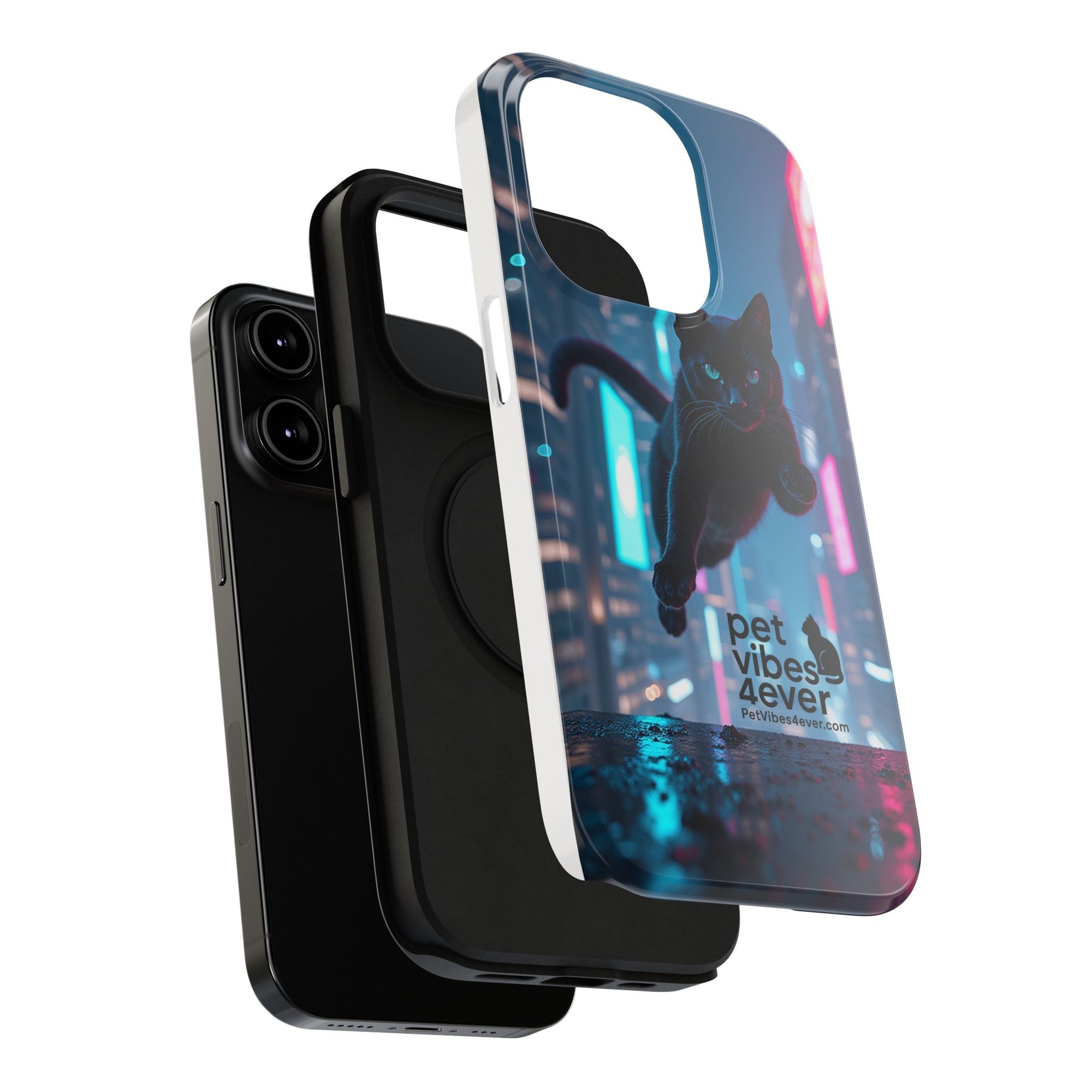 Cat-Themed Phone Case with Pet Vibes Design, Impact-Resistant Phone Case, Gift for Cat Lovers, Cute Pet Merchandise, Stylish Phone Accessory