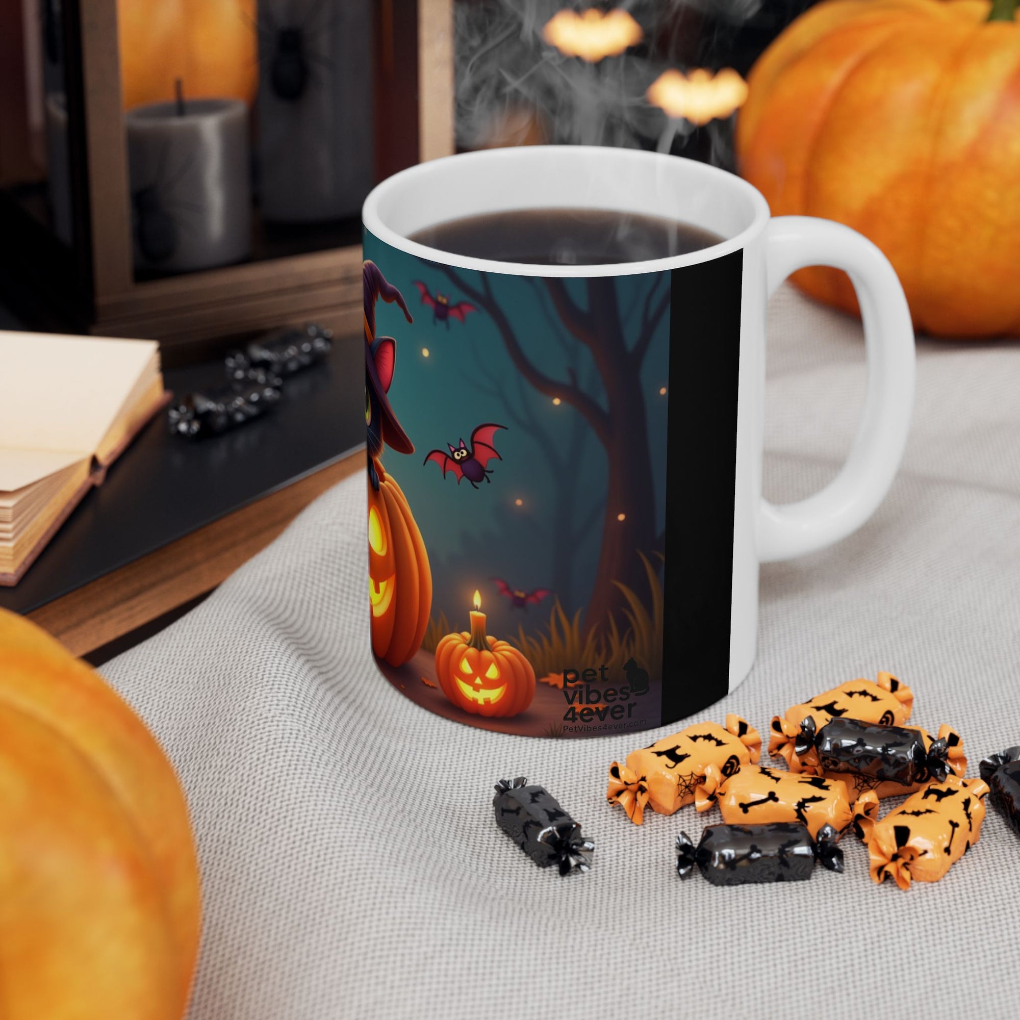 Spooktacular Halloween Cat Mug, Cute Black Cat Mug, Halloween Decor, Pumpkin Mug, Cozy Drinkware, Gift for Cat Lovers