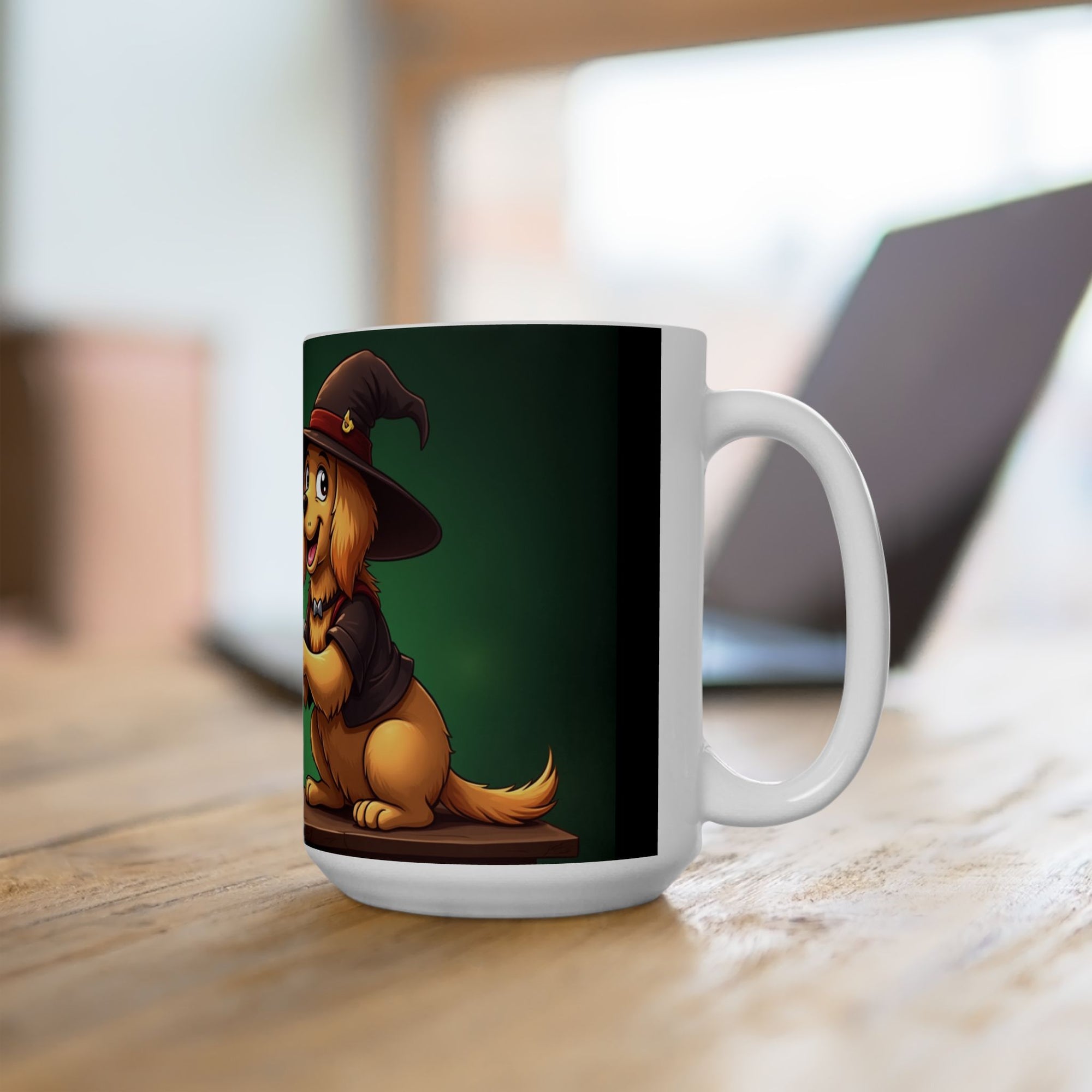 Whimsical Wizard Dog Mug, Cute Coffee Cup, Gift for Pet Lovers, Halloween Decor, Fantasy Beverage Container