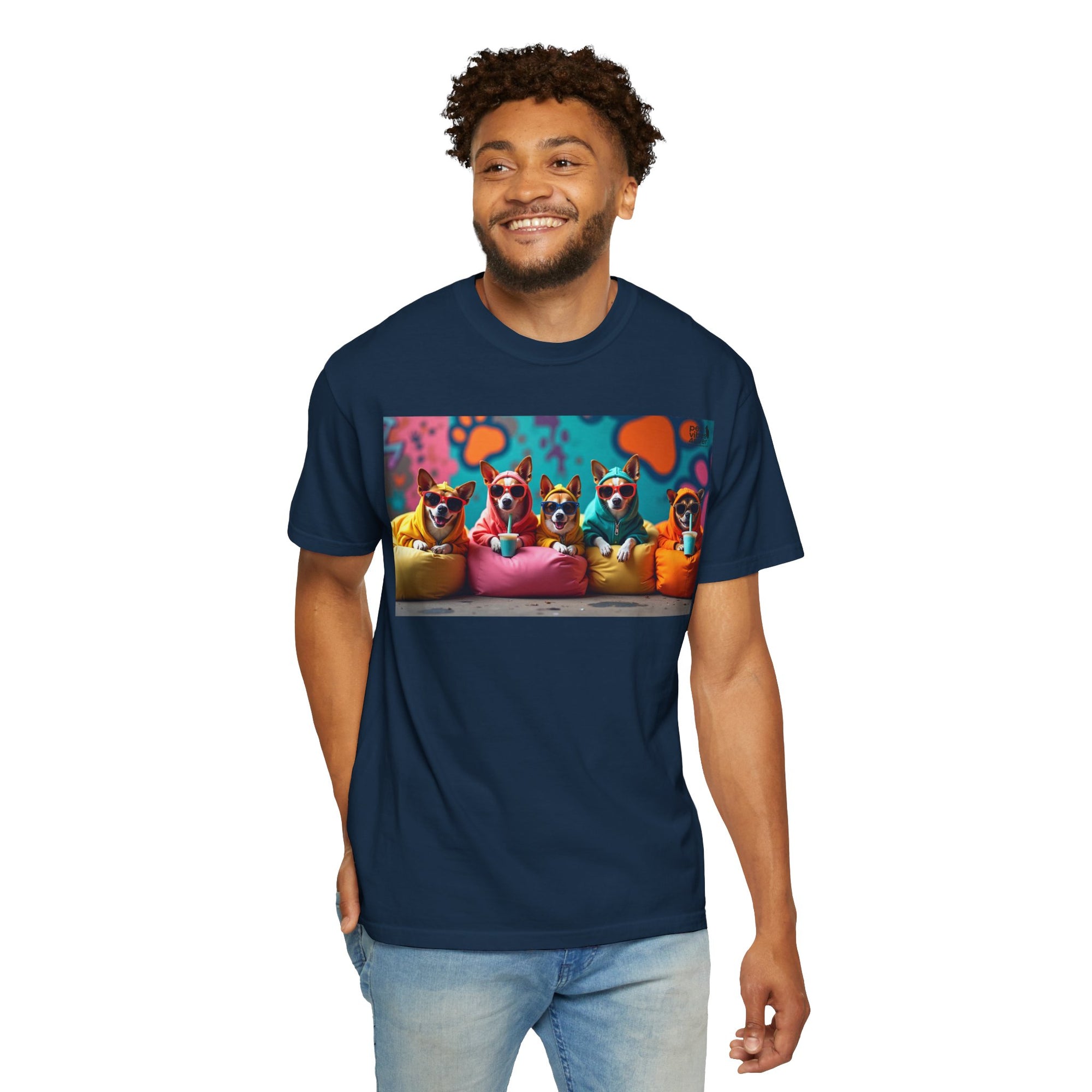 Playful Dog-Themed Unisex Garment-Dyed T-shirt, Pet Lover Gift, Casual Wear, Birthday Party Tee, Colorful Animal Art