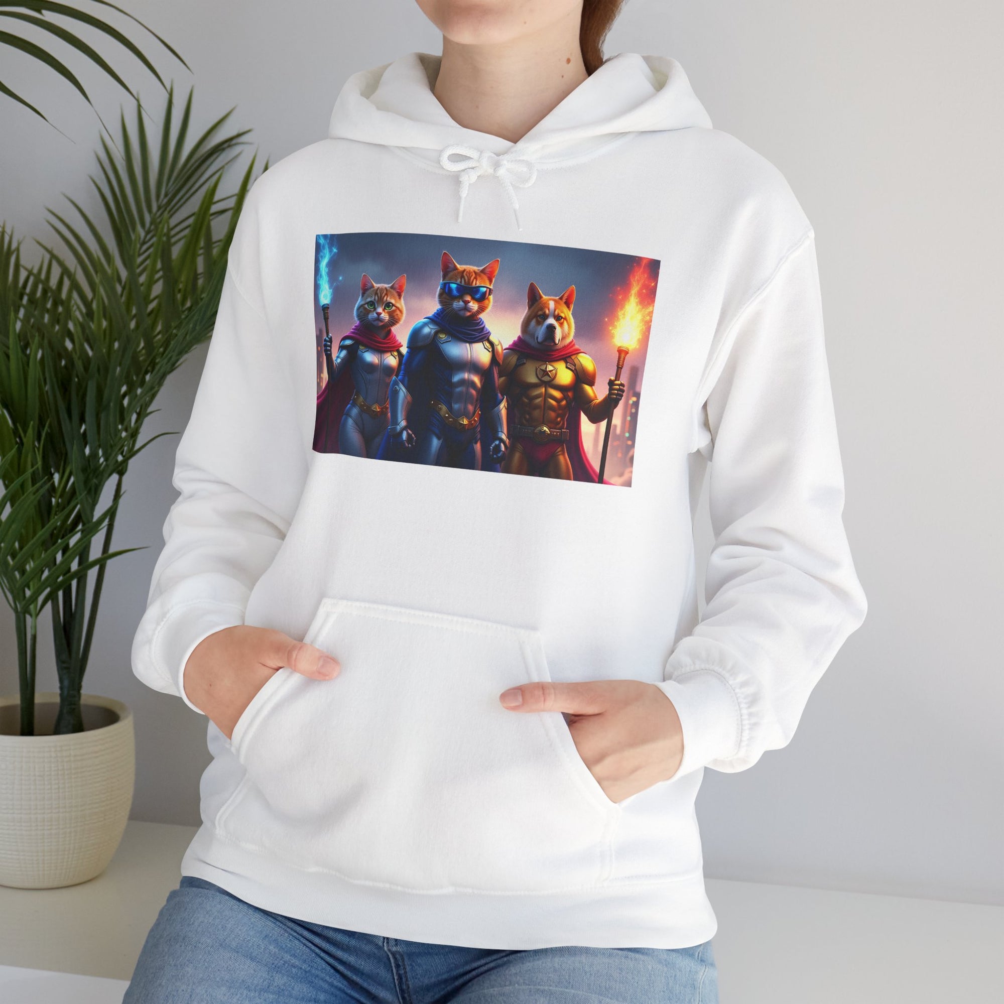 Epic Feline Warriors Hoodie | Unisex Heavy Blend™ Hooded Sweatshirt | Cosplay, Gift, Cat Lover, Graphic Tee, Casual Wear