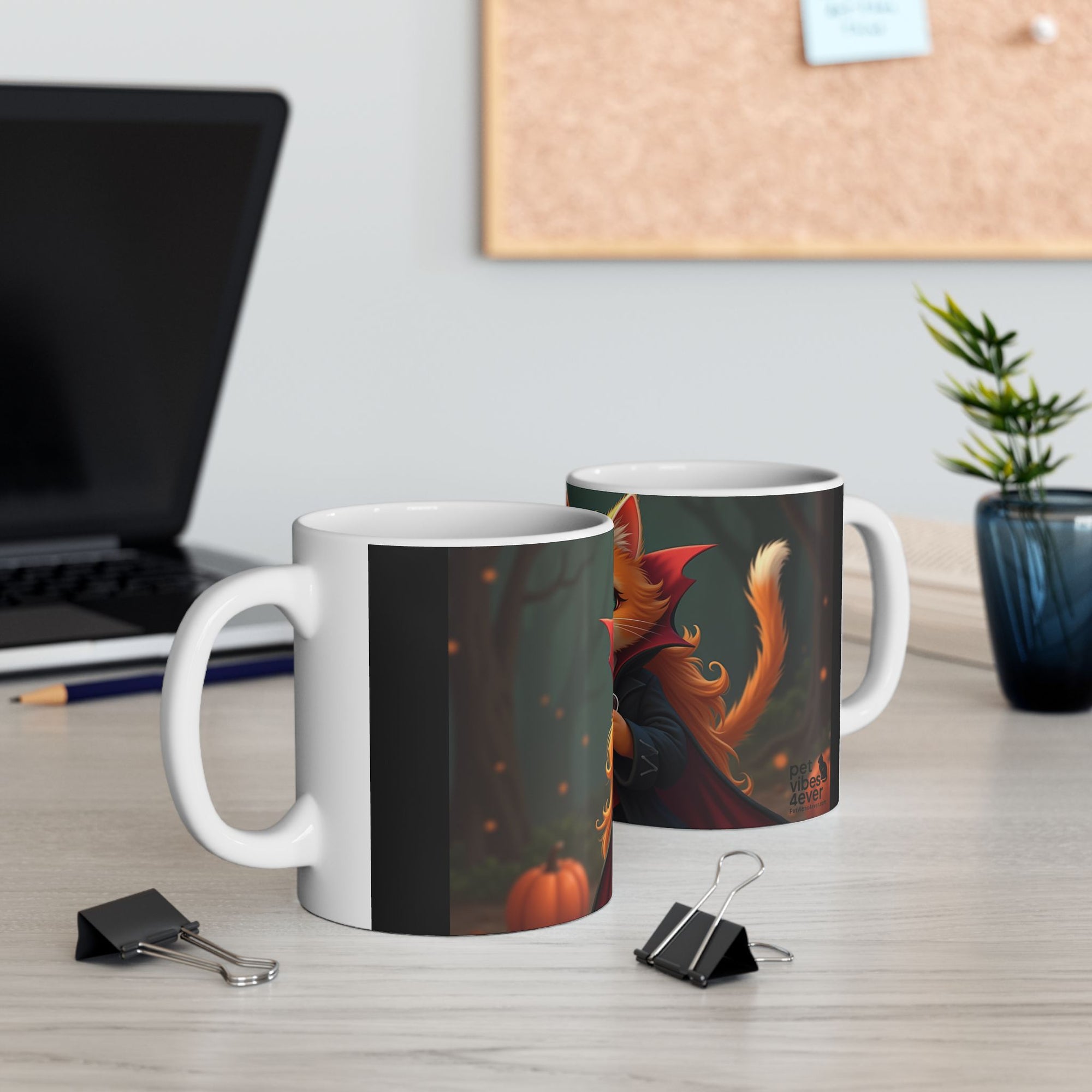 Spooky Cat Ceramic Mug, Halloween Gift, Cute Cat Lover's Mug, Whimsical Coffee Cup, Unique Cat Decor