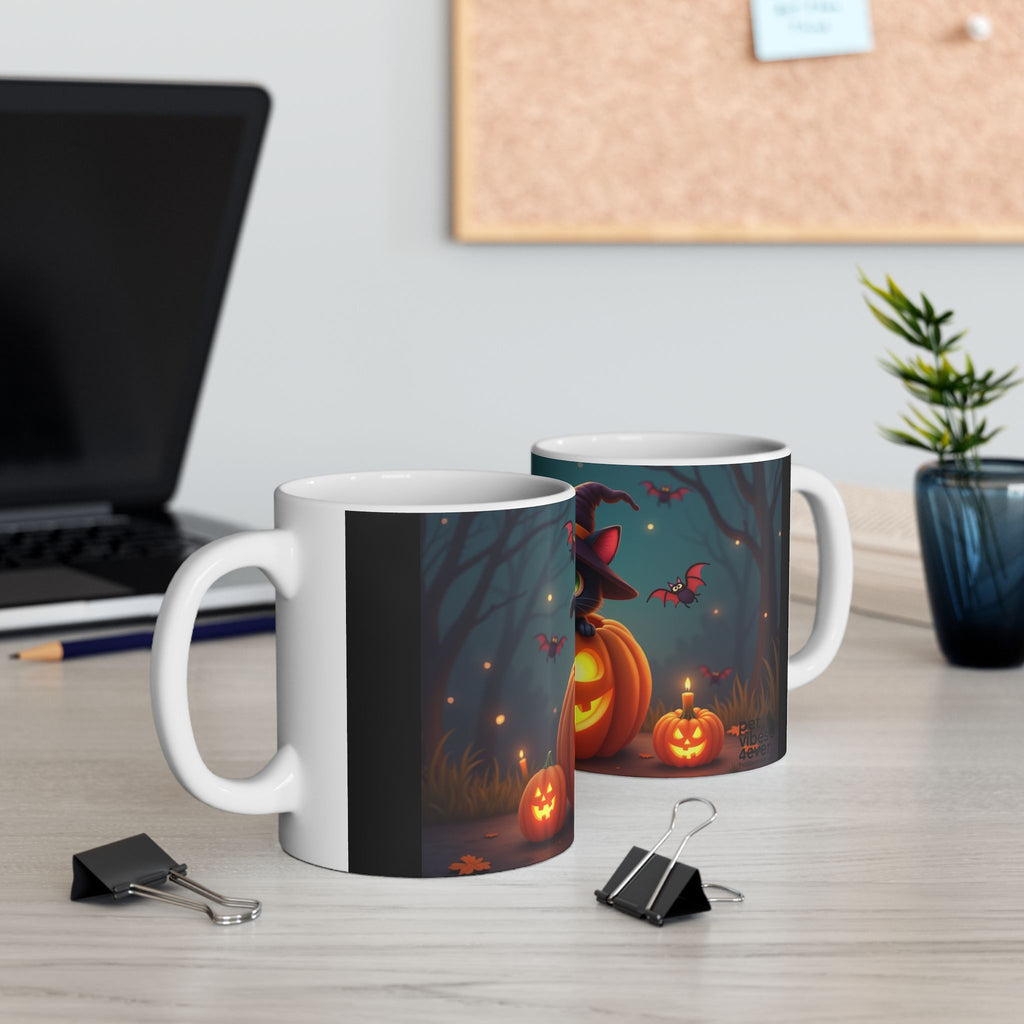 Spooktacular Halloween Cat Mug, Cute Black Cat Mug, Halloween Decor, Pumpkin Mug, Cozy Drinkware, Gift for Cat Lovers