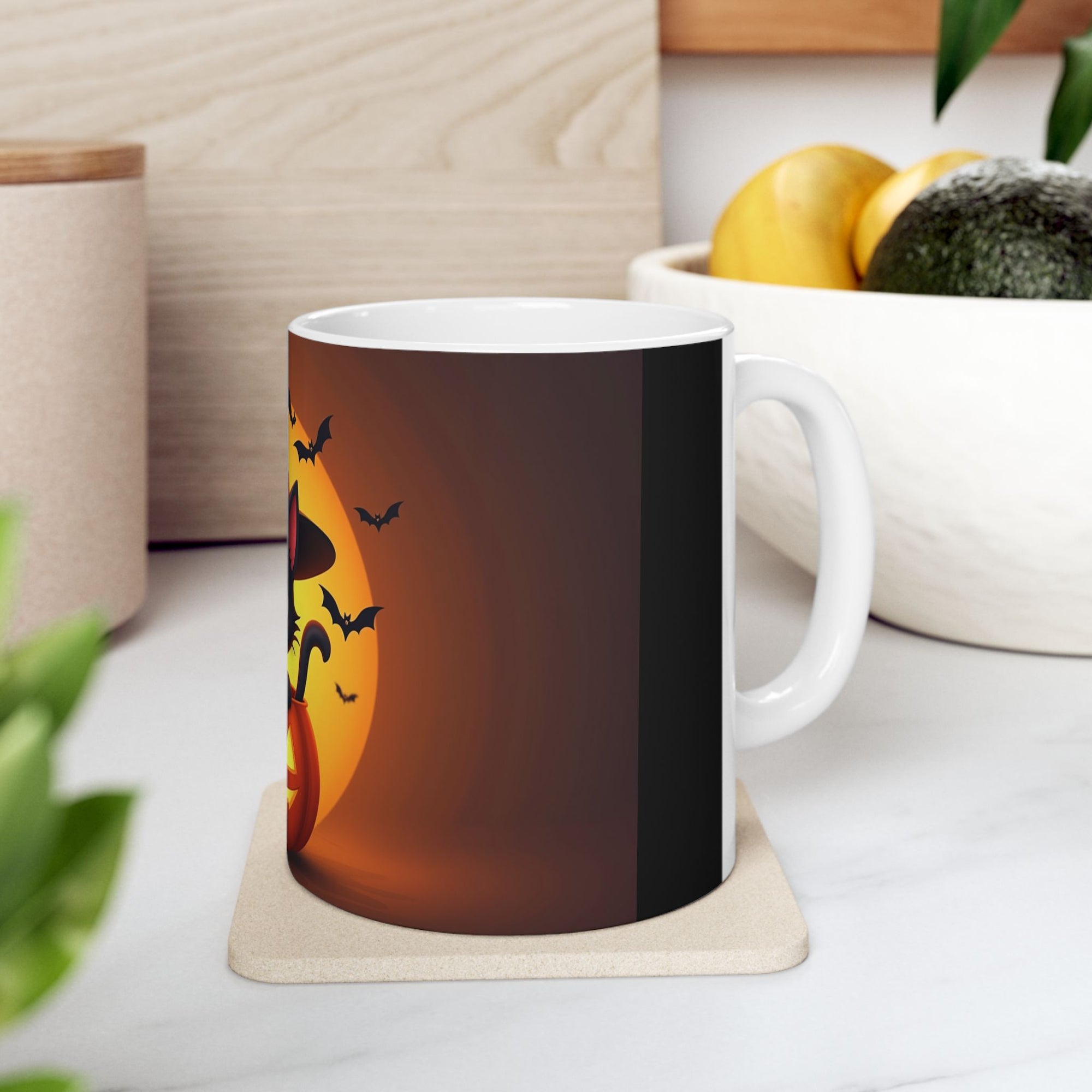 Halloween Cat Ceramic Mug, Cute Black Cat Mug, Pumpkin Mug, Spooky Drinkware, Fall Coffee Cup