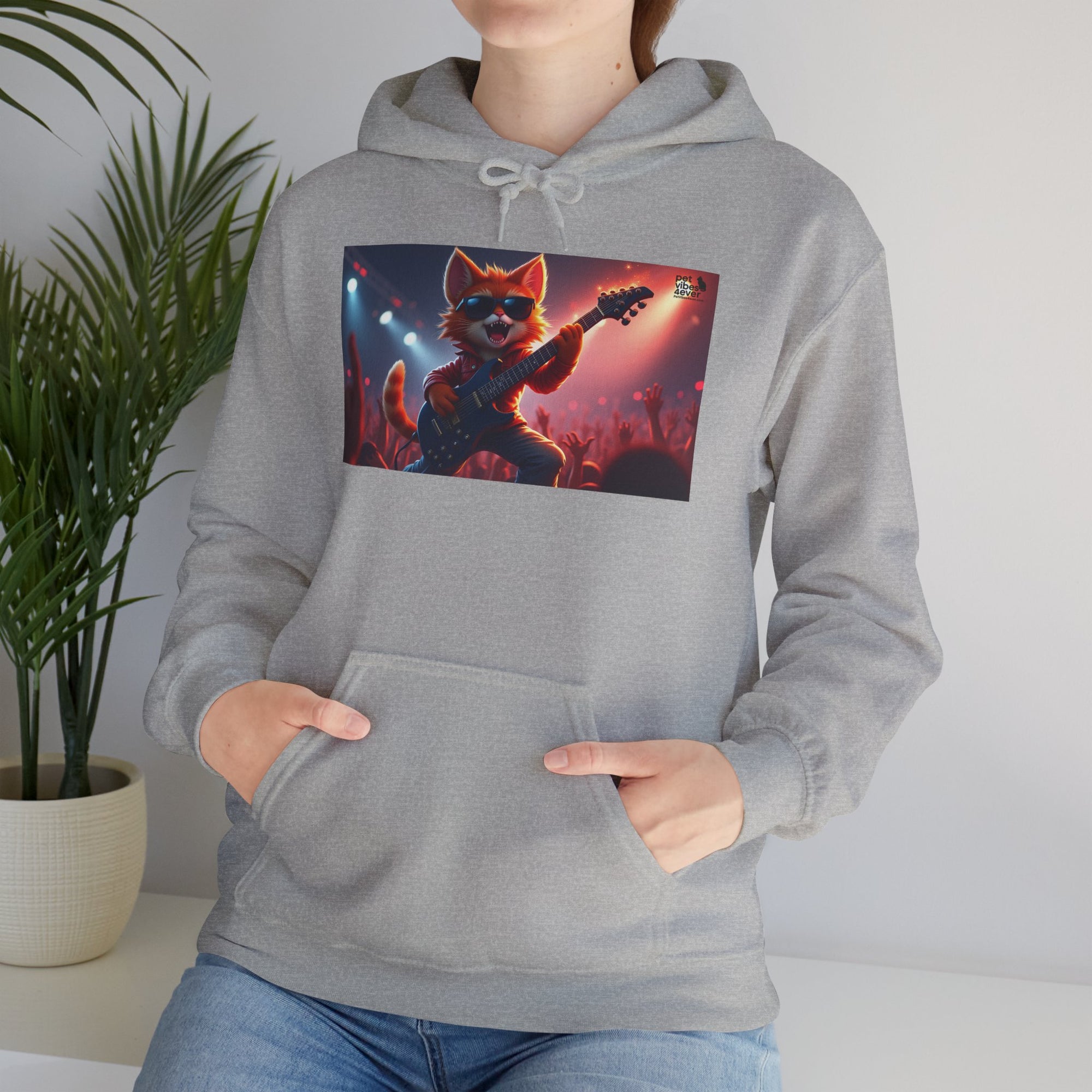Funky Cat Hoodie - Unisex Heavy Blend Sweatshirt, Cool Graphic Hoodie, Perfect Gift for Cat Lovers, Concert Apparel, Cozy Style