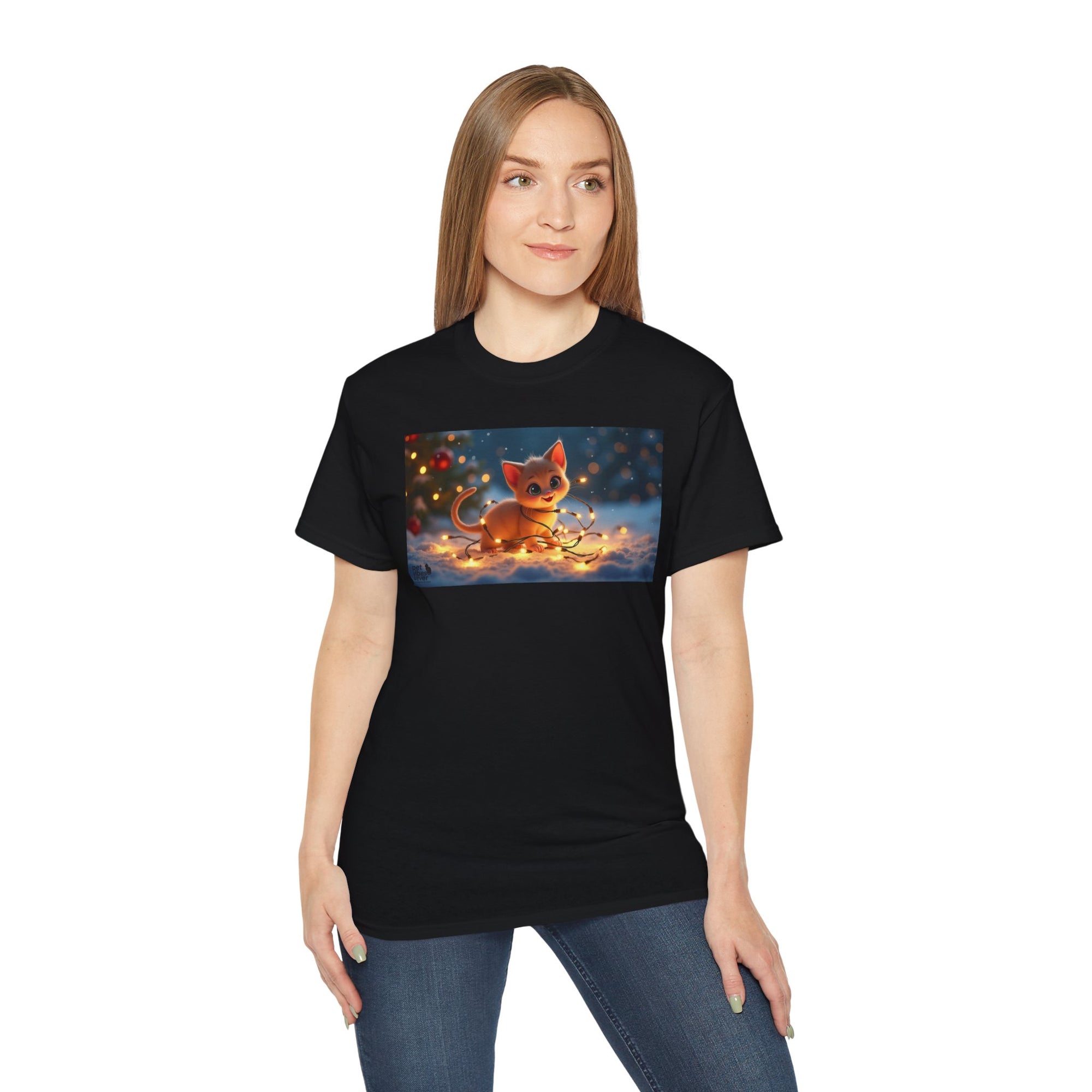 Cute Cat Christmas Tee, Cozy Unisex Cotton Shirt for Cat Lovers, Holiday Gift, Casual Wear, Festive Apparel