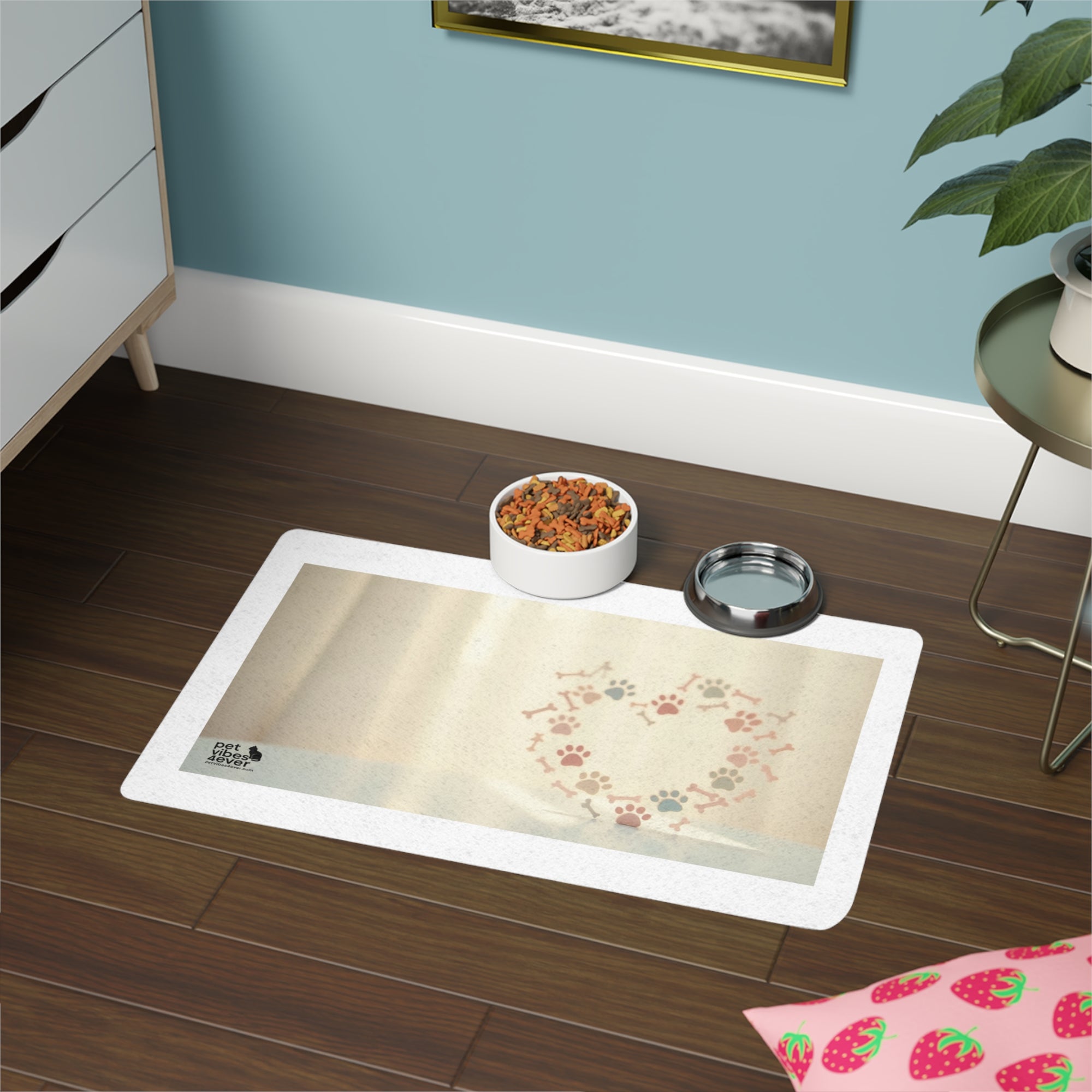 Pet Food Mat with Heart Design, Dog Bowl Placemat, Cat Feeding Mat, Pet Dining Area Decor, Pet Lover Gift