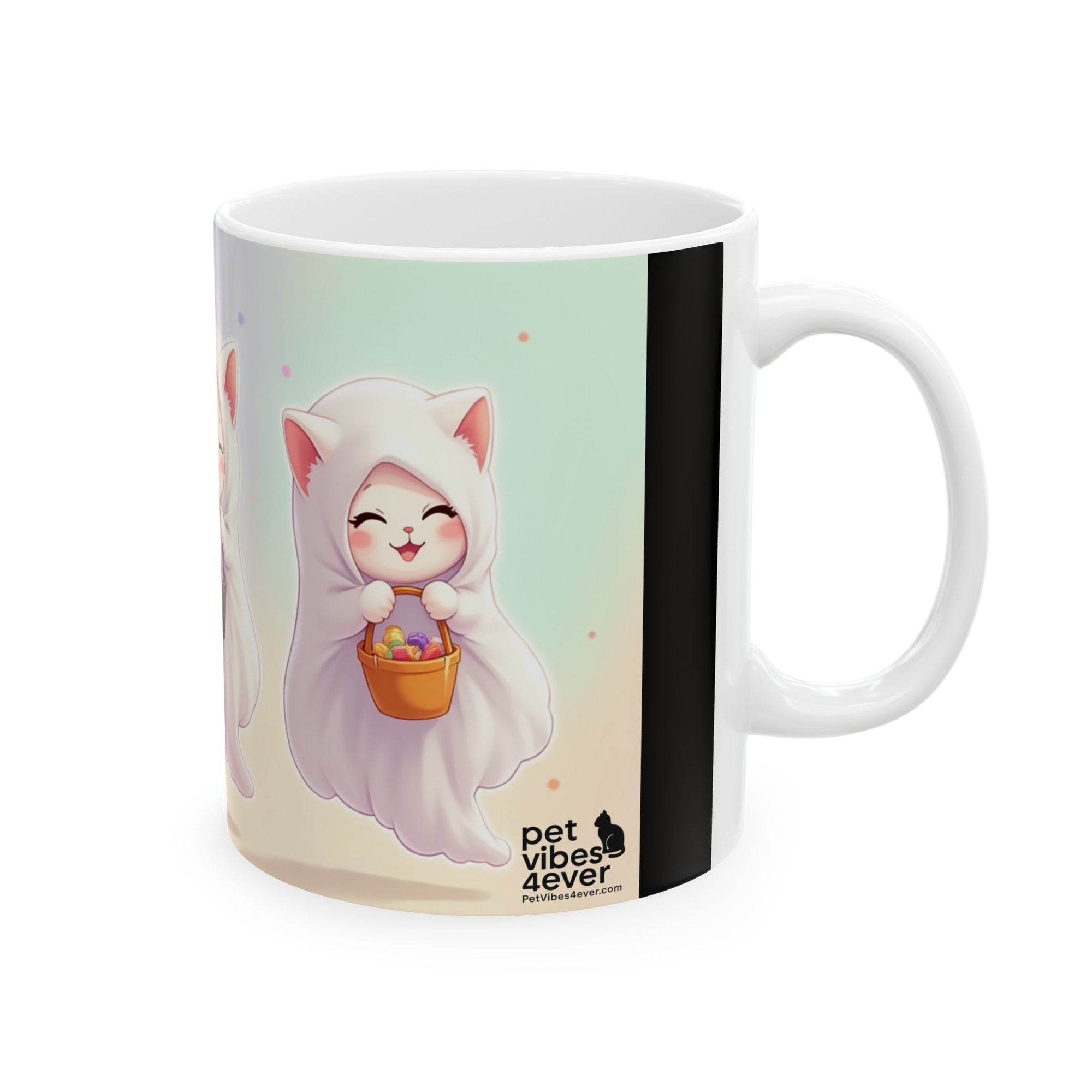 Adorable Ghost Cat Ceramic Mug - Perfect for Halloween, Cozy Vibes, Cat Lovers, Cute Gifts, Coffee/Tea Mug