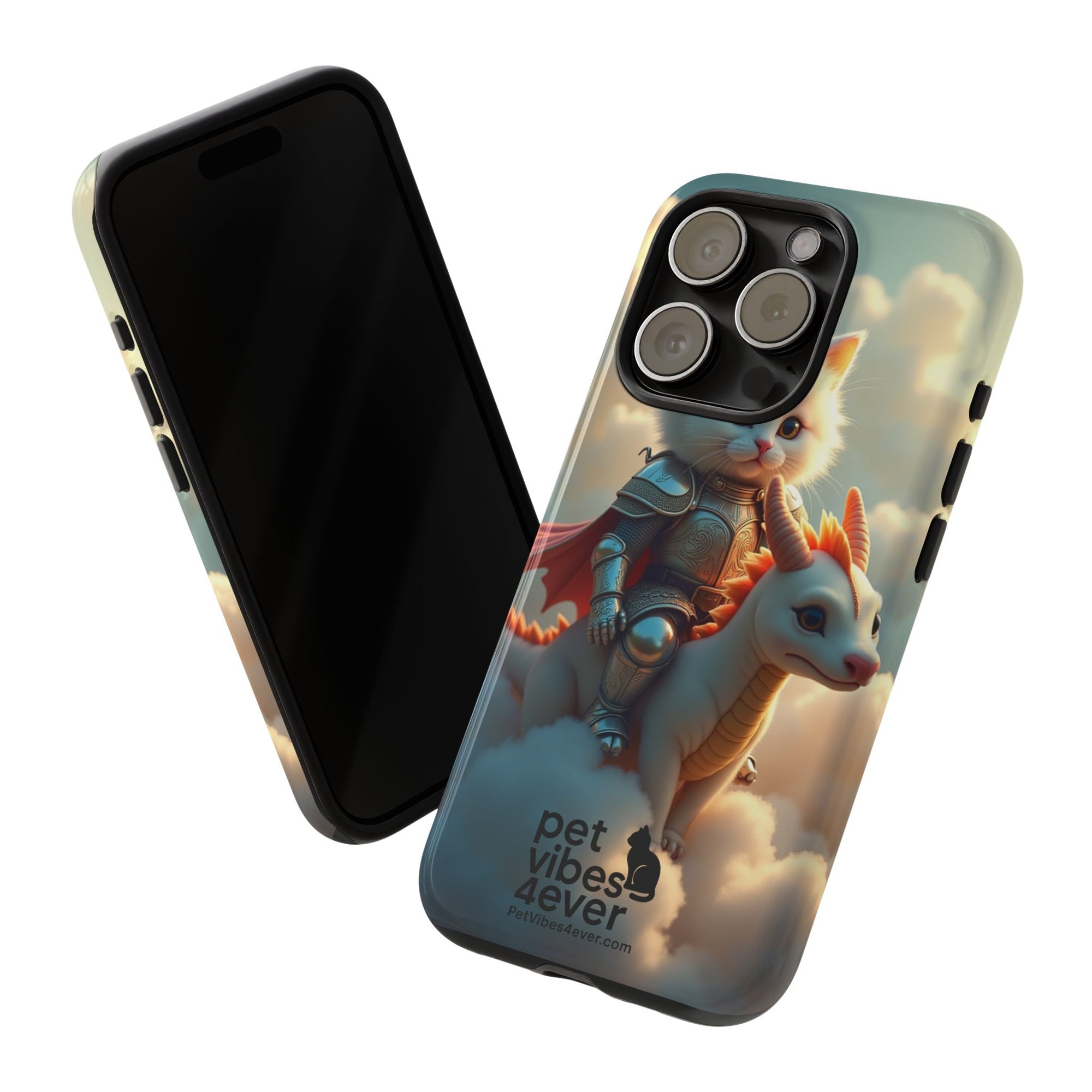 Pet Vibes Phone Case, Cute Cat and Dragon Design, Tough Phone Cover, Gift for Animal Lovers, Unique Pet Themed Accessory