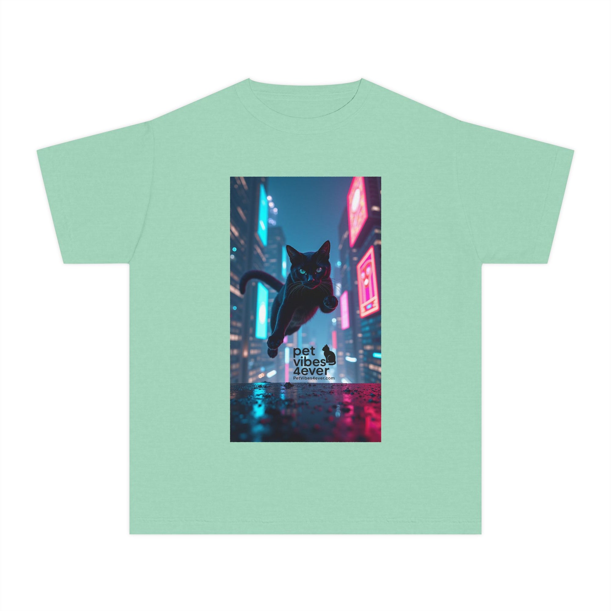 Youth Cat Vibes Tee, Cool Graphic Youth T-Shirt, Stylish Cat Shirt, Perfect for Pet Lovers, Casual Wear, Birthday Gift
