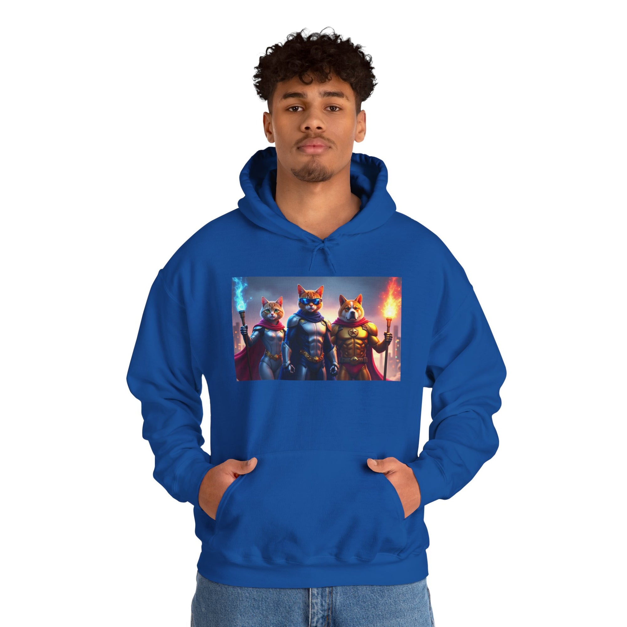 Epic Feline Warriors Hoodie | Unisex Heavy Blend™ Hooded Sweatshirt | Cosplay, Gift, Cat Lover, Graphic Tee, Casual Wear