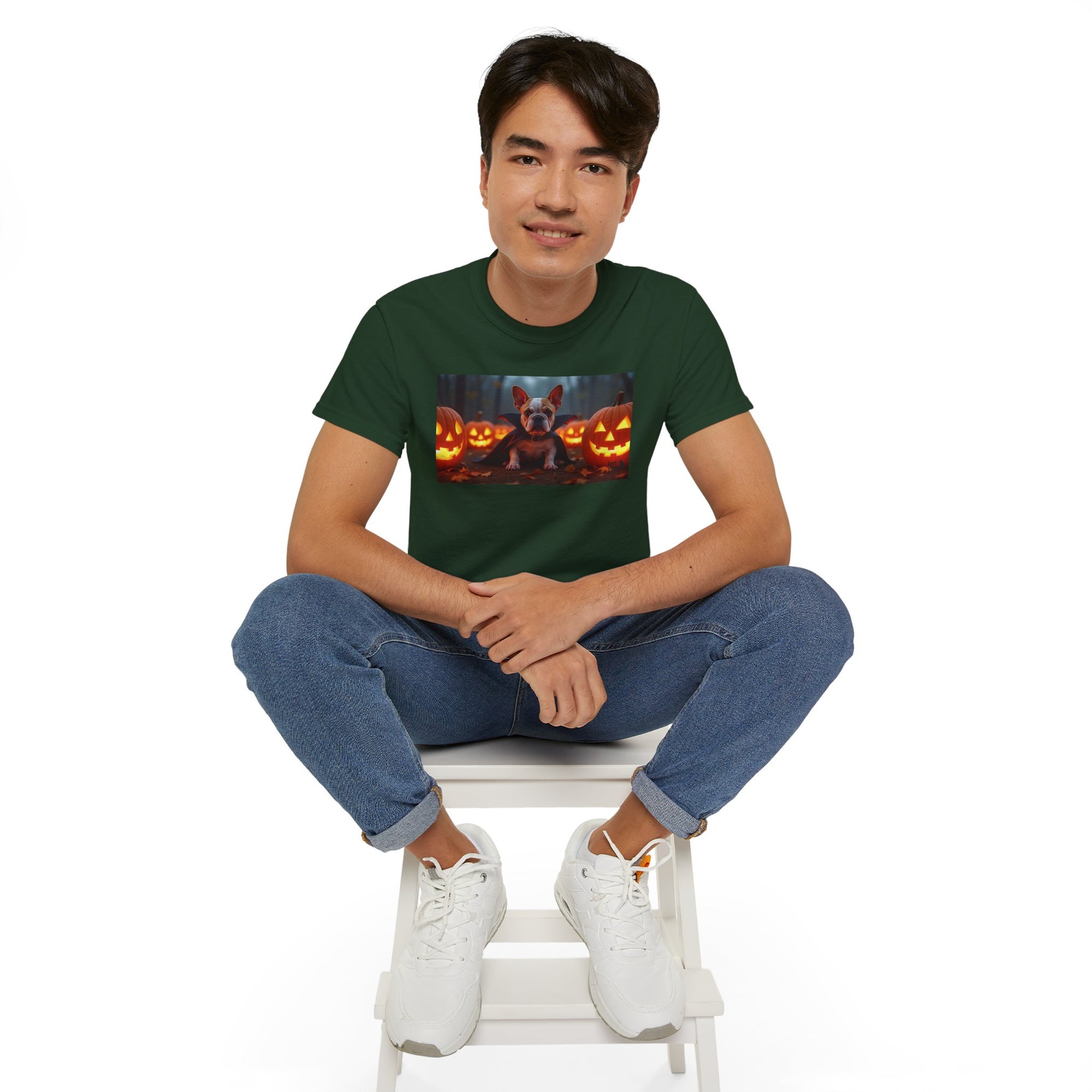 Halloween Dog Graphic Tee, Pumpkin Shirt, Fall Apparel, Casual Wear for Pet Lovers, Unisex Halloween T-Shirt