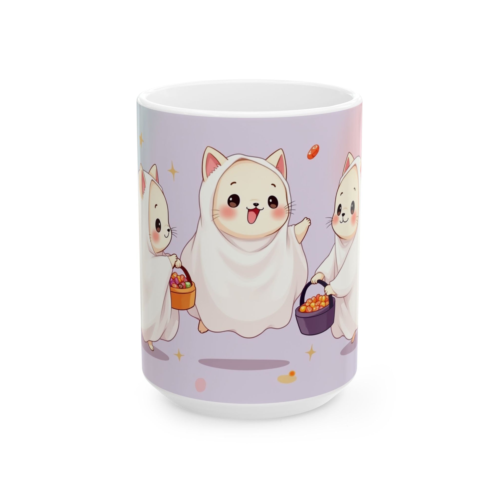 Cute Cat-Themed Ceramic Mug, Halloween Mug, Gift for Cat Lovers, Cute Coffee Cup, Kawaii Drinkware, Whimsical Cat Mug
