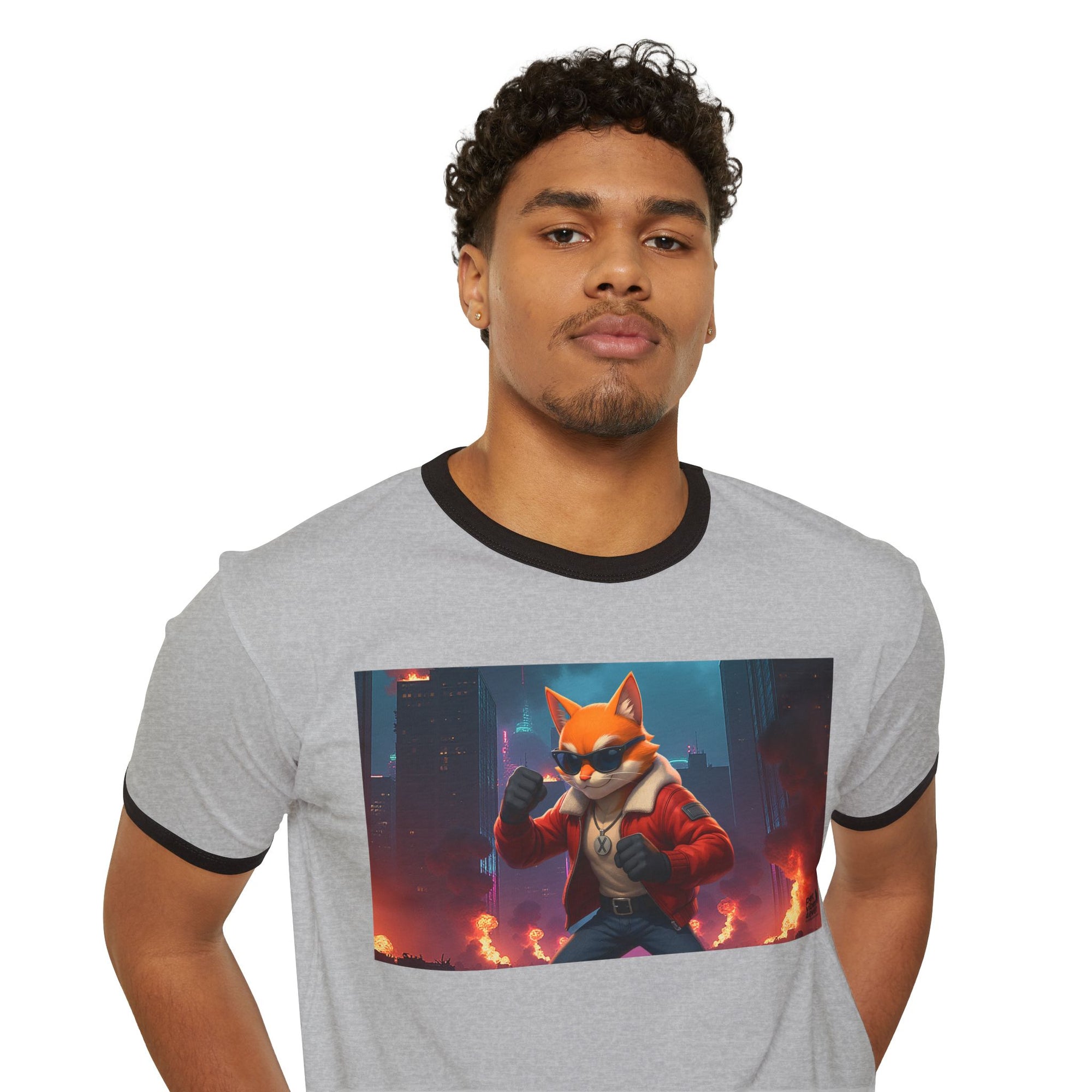 Fire Rescue Fox Unisex Cotton Ringer T-Shirt, Casual Wear, Gamer Shirt, Animal Lover Gift, Style Tee, Fun Fashion