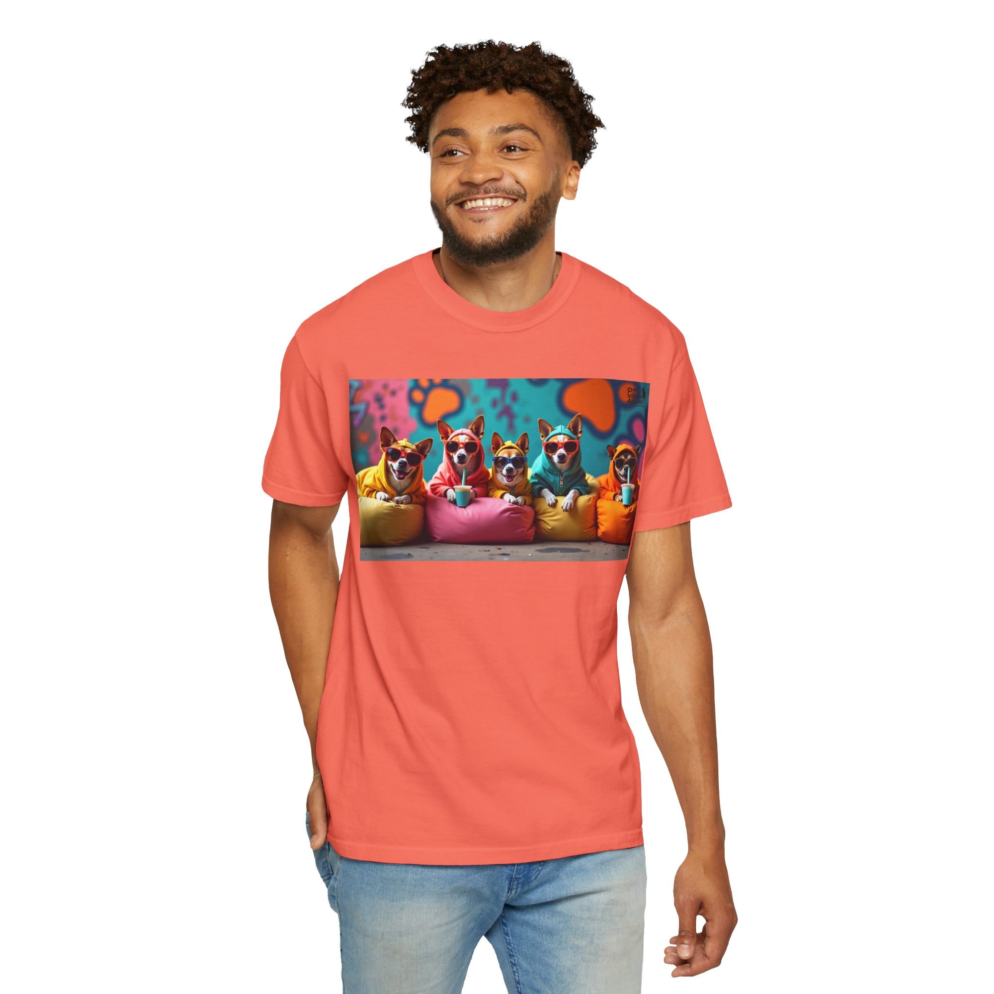 Playful Dog-Themed Unisex Garment-Dyed T-shirt, Pet Lover Gift, Casual Wear, Birthday Party Tee, Colorful Animal Art