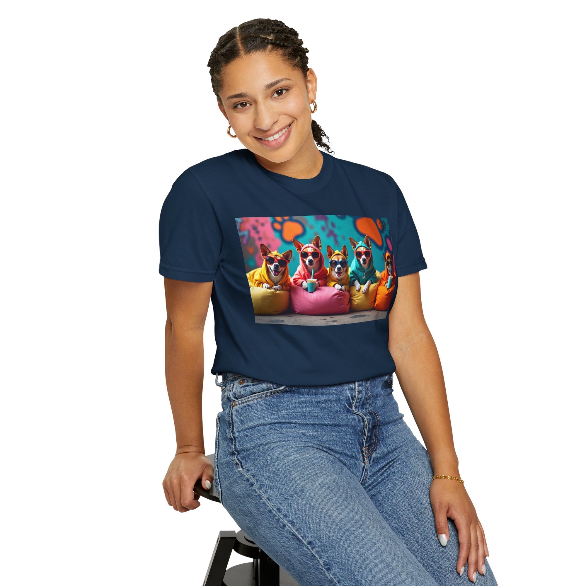 Playful Dog-Themed Unisex Garment-Dyed T-shirt, Pet Lover Gift, Casual Wear, Birthday Party Tee, Colorful Animal Art