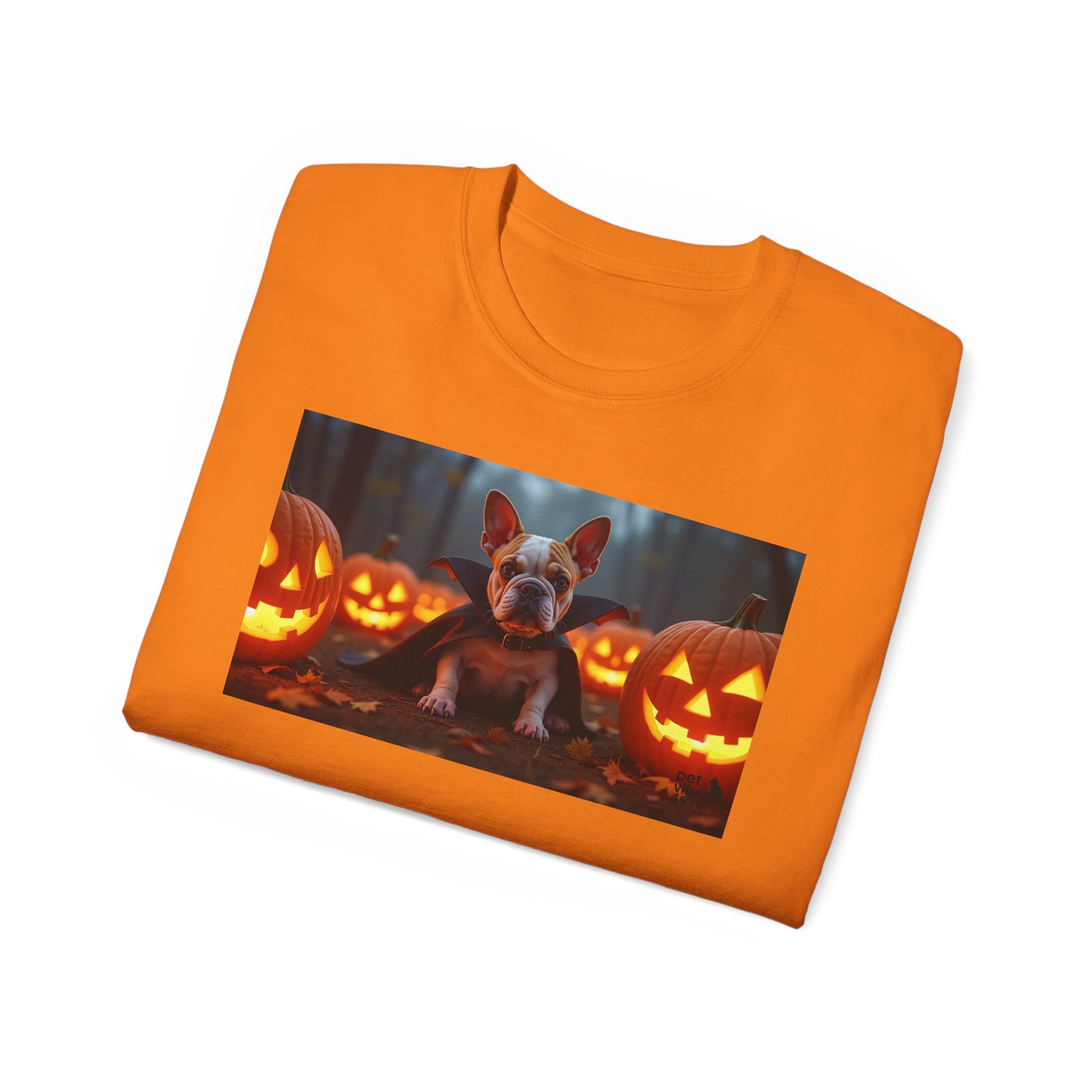 Halloween Dog Graphic Tee, Pumpkin Shirt, Fall Apparel, Casual Wear for Pet Lovers, Unisex Halloween T-Shirt