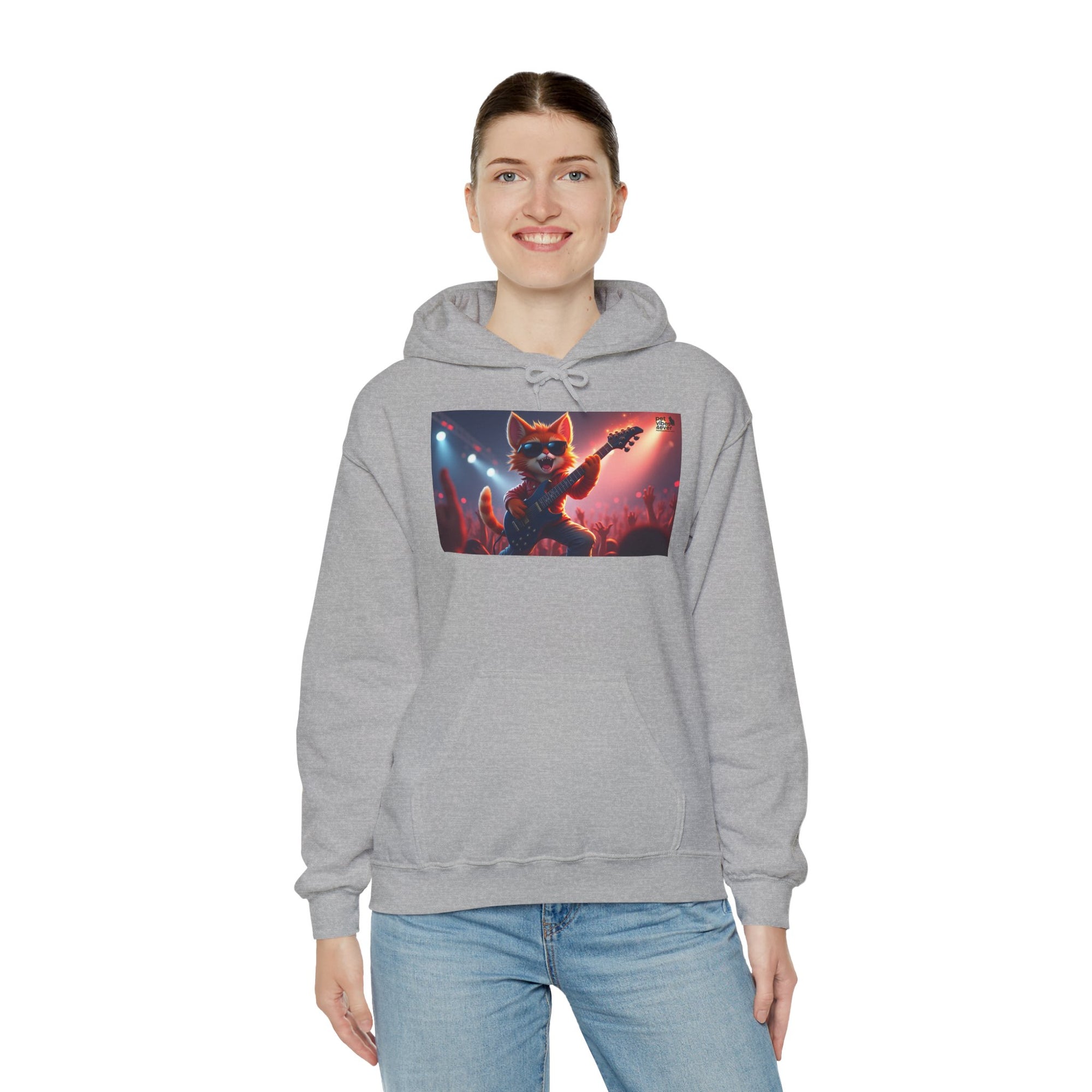 Funky Cat Hoodie - Unisex Heavy Blend Sweatshirt, Cool Graphic Hoodie, Perfect Gift for Cat Lovers, Concert Apparel, Cozy Style