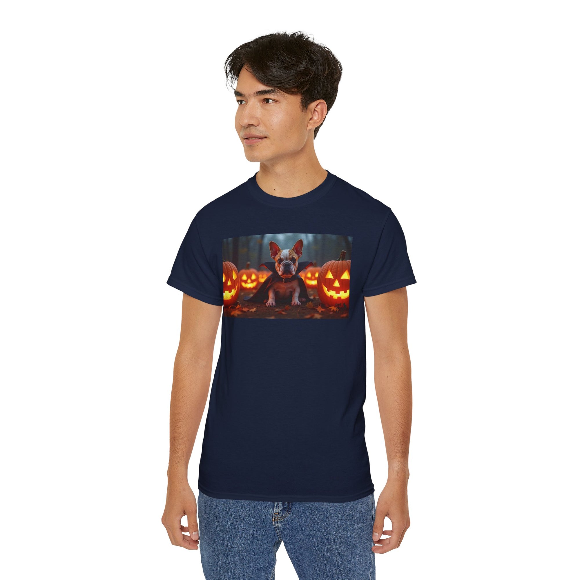 Halloween Dog Graphic Tee, Pumpkin Shirt, Fall Apparel, Casual Wear for Pet Lovers, Unisex Halloween T-Shirt
