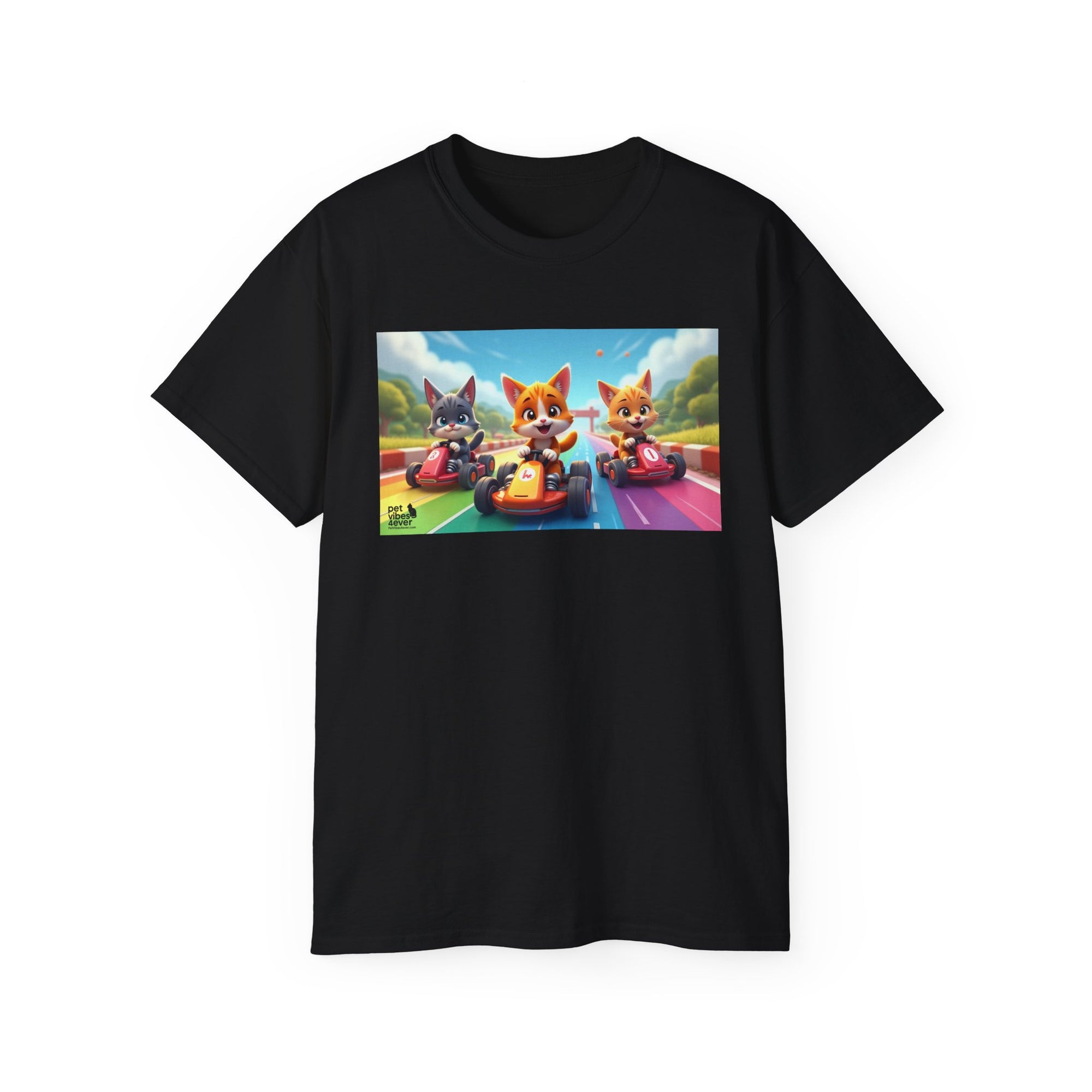Cartoon Racing Friends Unisex Tee, Fun Gift for Gamers, Kid-Approved Style, Birthday Present, Family Game Night Apparel