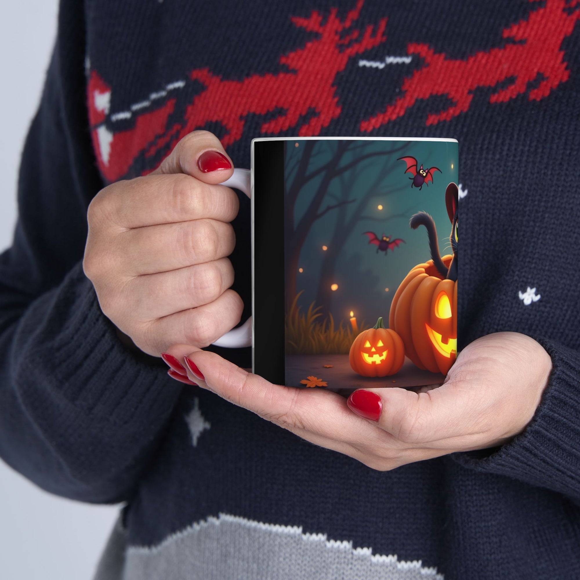 Spooktacular Halloween Cat Mug, Cute Black Cat Mug, Halloween Decor, Pumpkin Mug, Cozy Drinkware, Gift for Cat Lovers