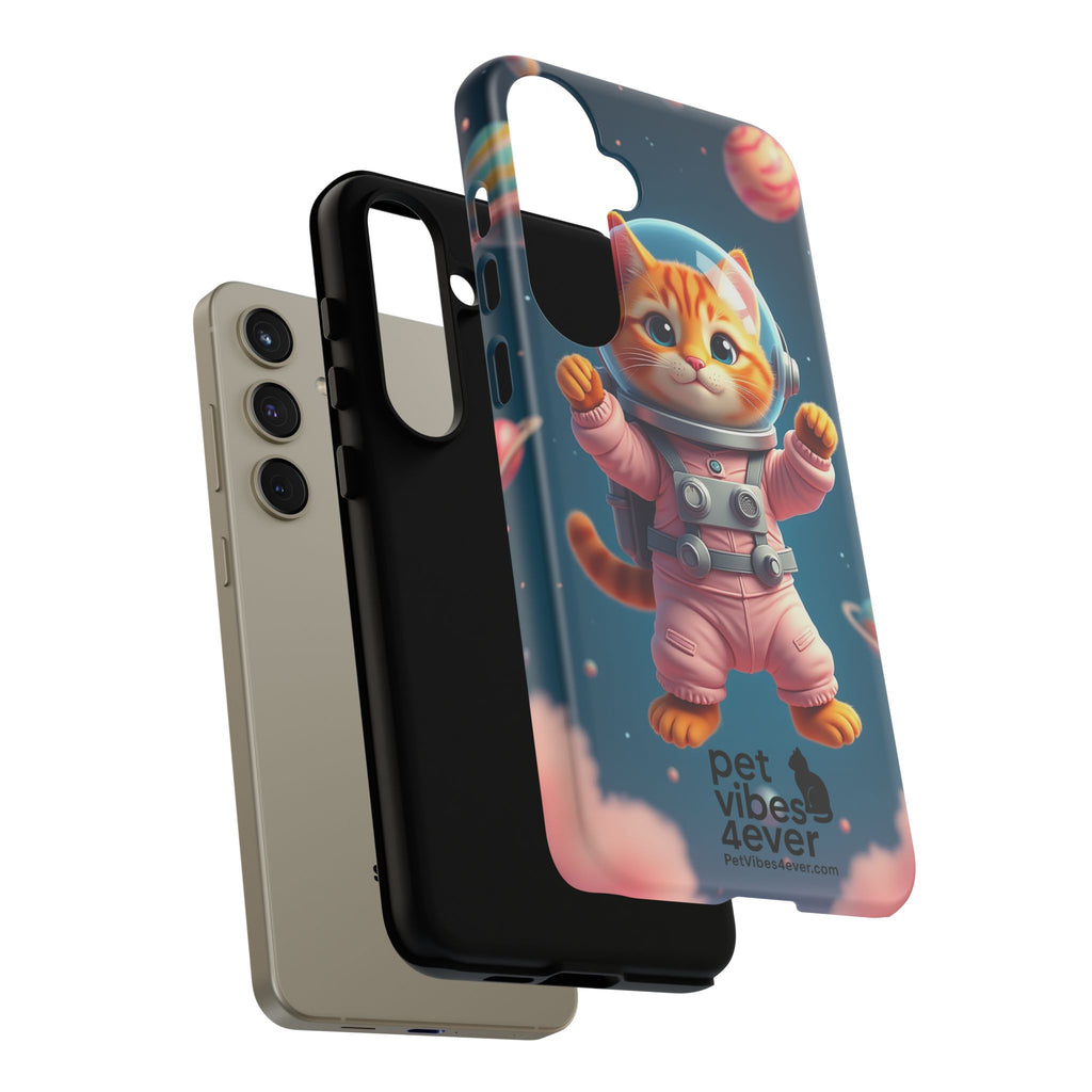 Cute Cat Phone Case, Astronaut Cat Case, Pet Lover Gift, Space Theme Accessories, Galaxy Cat Phone Cover