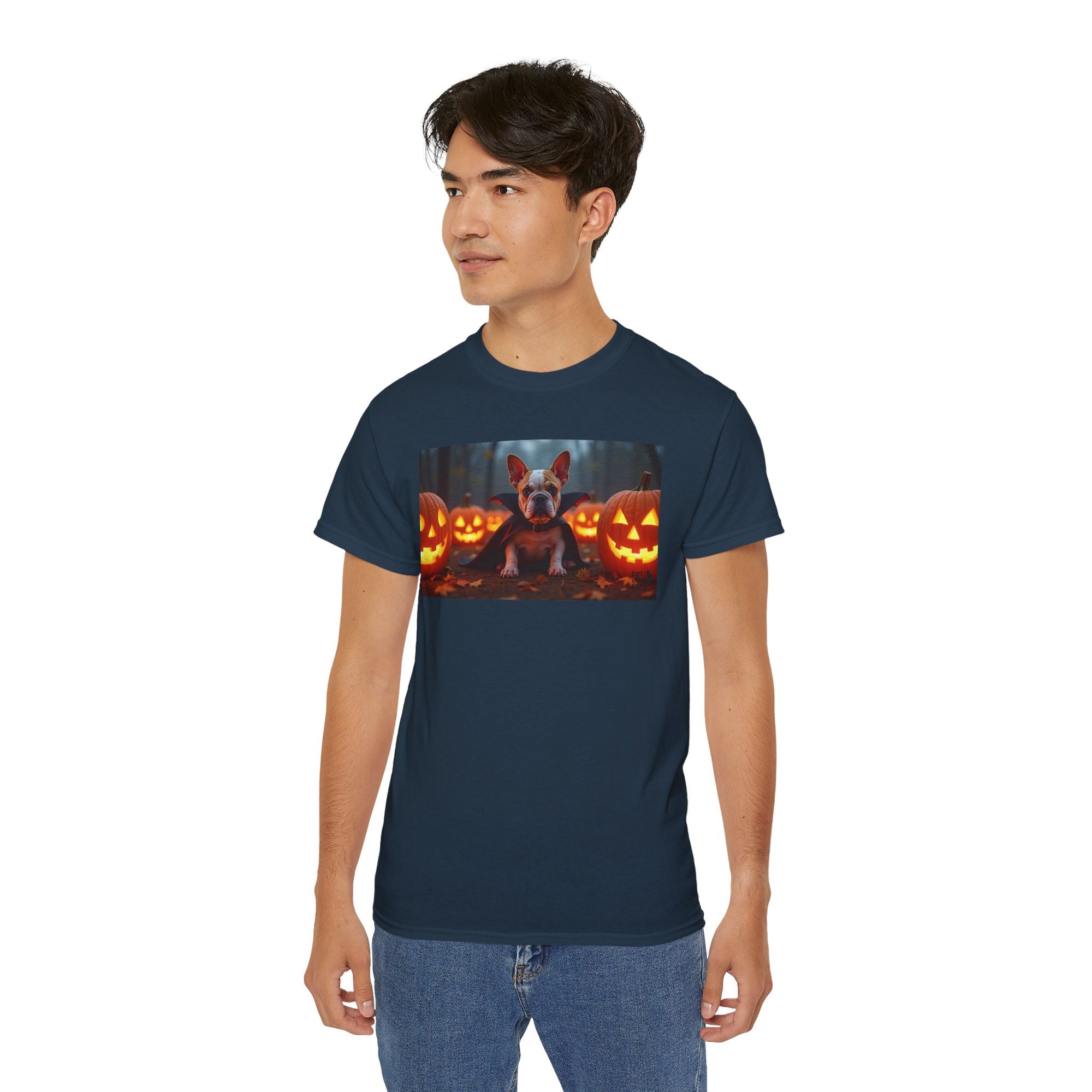 Halloween Dog Graphic Tee, Pumpkin Shirt, Fall Apparel, Casual Wear for Pet Lovers, Unisex Halloween T-Shirt