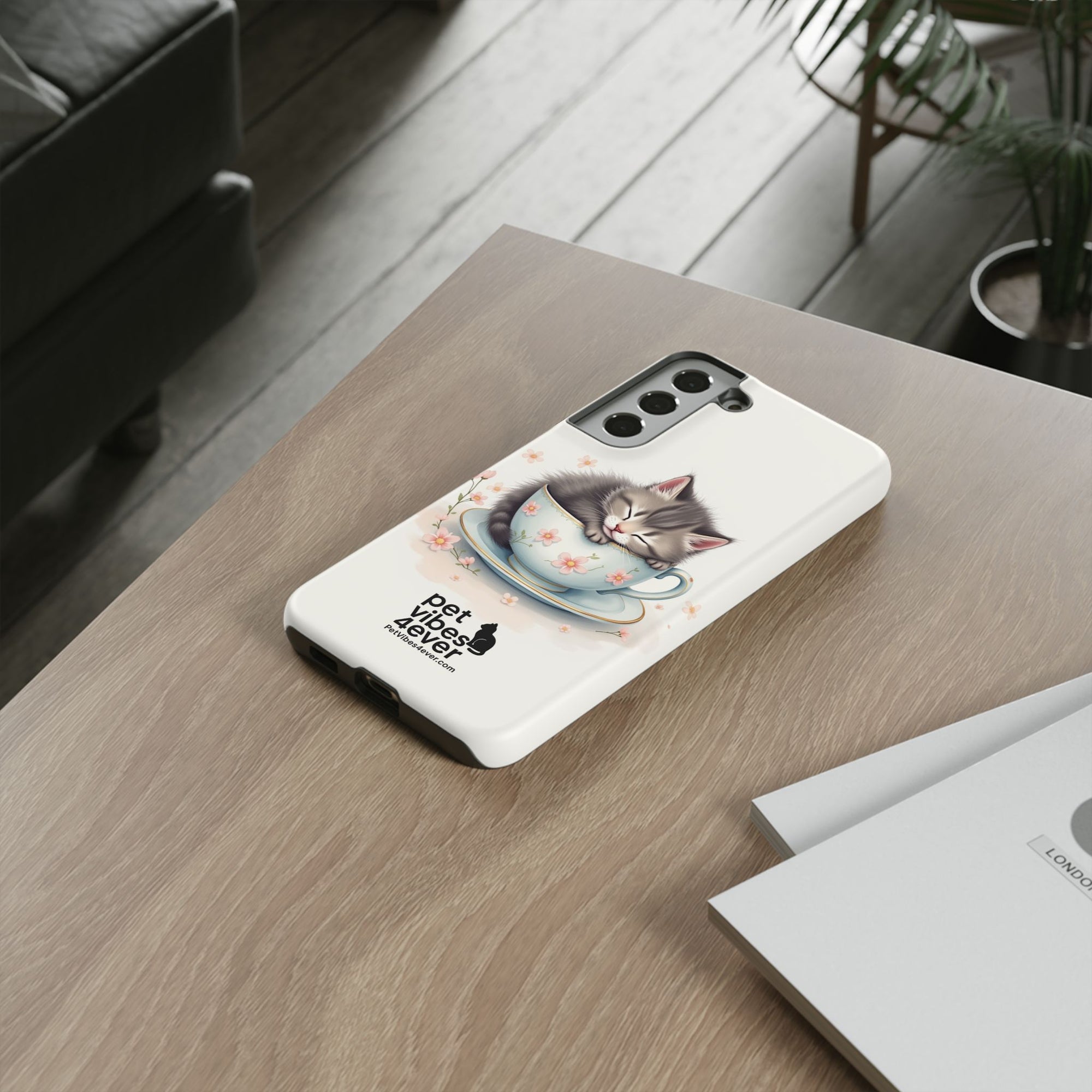 Cute Cat Phone Case, Pet Lover Gift, Soft Kitty Design, Floral Tech Accessory, Unique Animal Case, iPhone Cover, Birthday Present