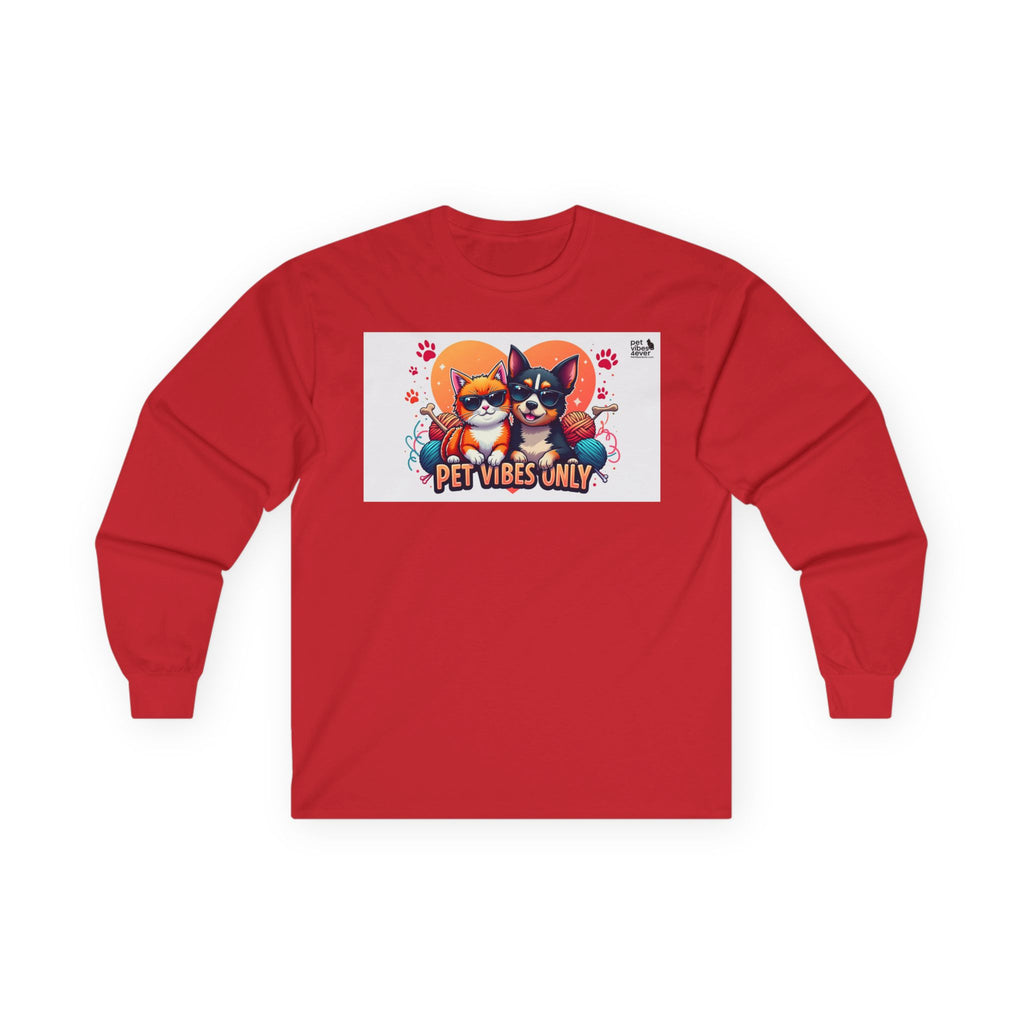 Cute Pet Vibes Long Sleeve Tee, Animal Lover Gift, Cat and Dog Tee, Fun Casual Wear, Perfect for Pet Owners