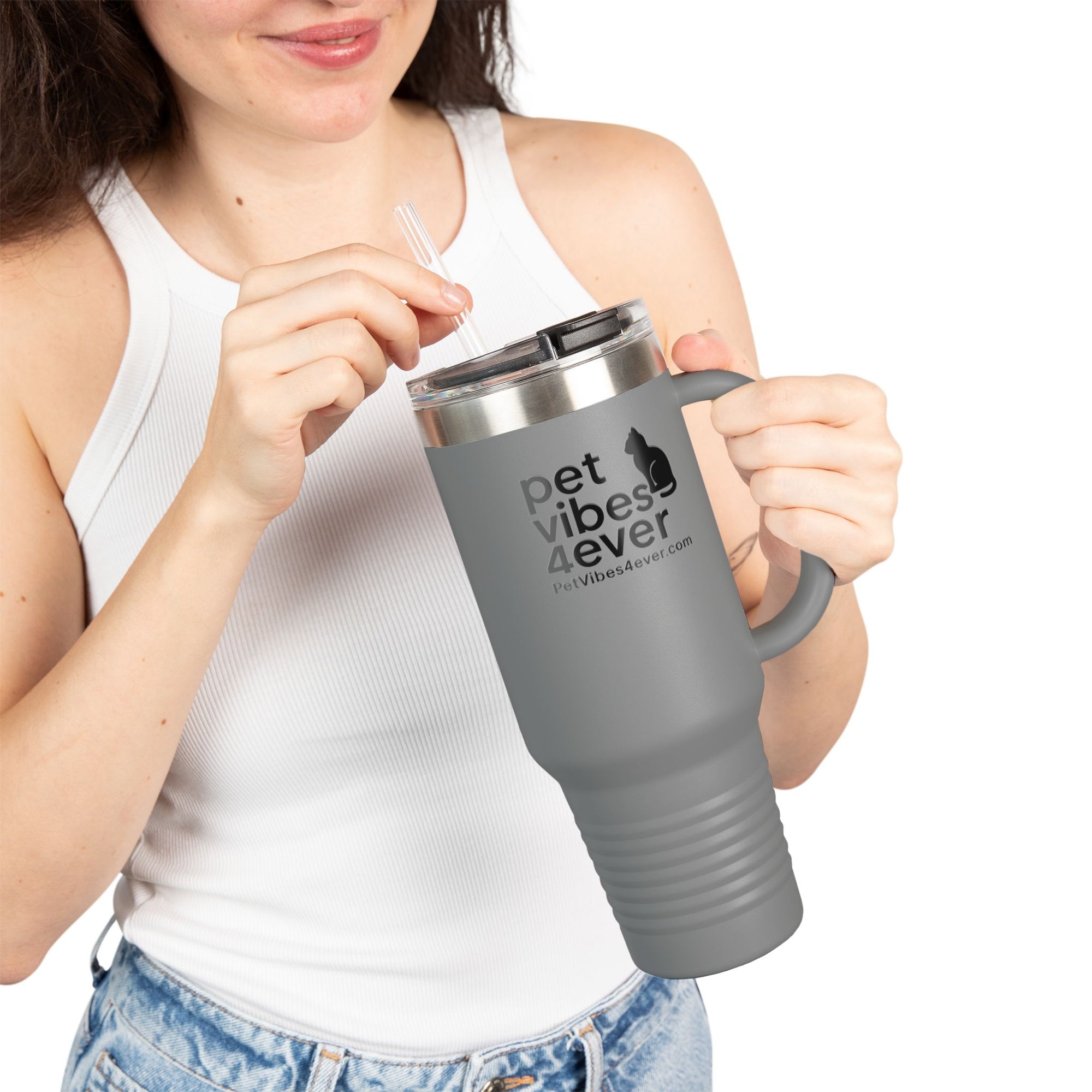 Pet Vibes Insulated Travel Mug 40oz | Stylish Pet Lover Gift | Reusable Cups for Coffee, Tea, Outdoor Adventures, Eco-Friendly Drinkware