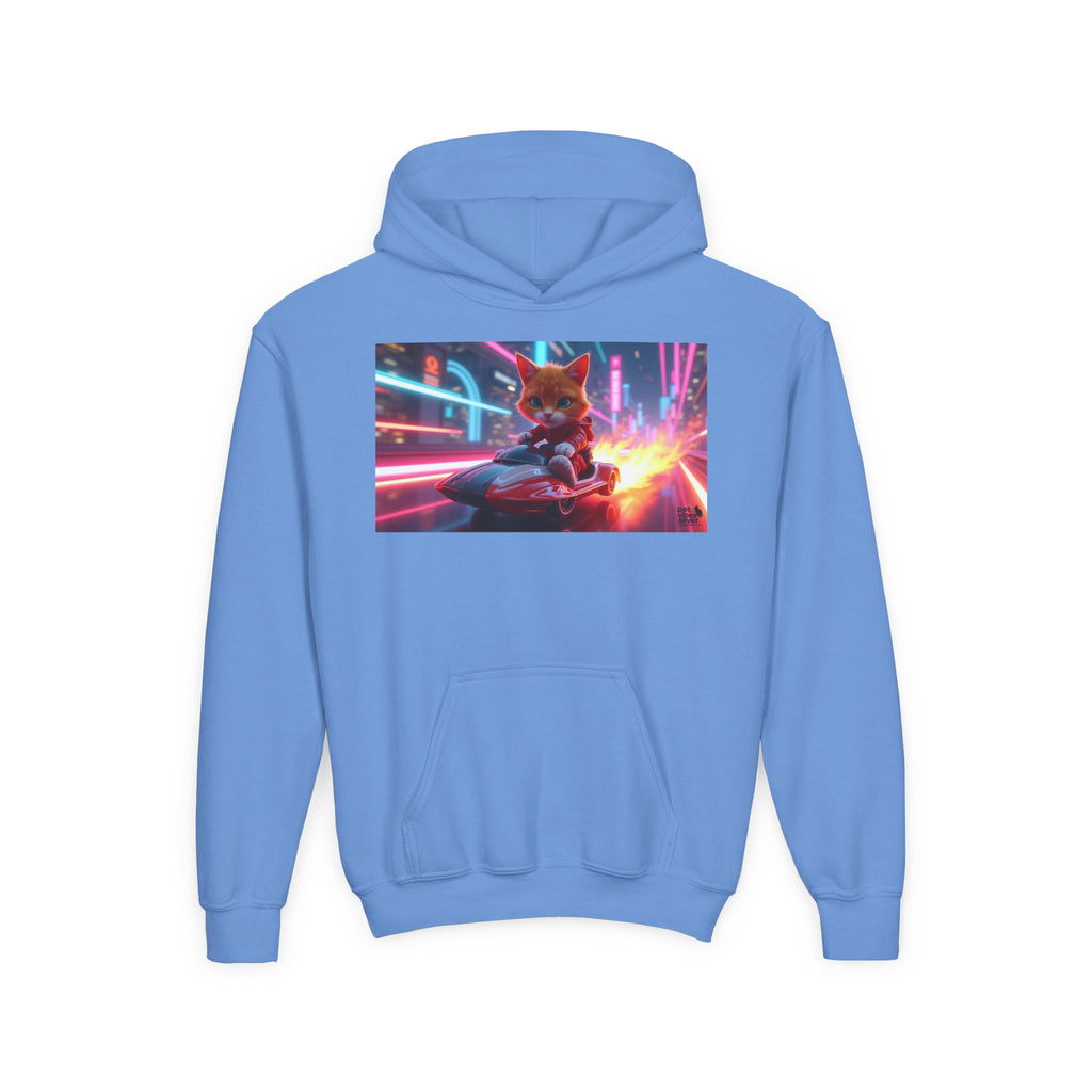 Youth Heavy Blend Hooded Sweatshirt with Cool Cat Design, Perfect for Comics Lovers, Gaming Gear, Birthday Gifts, Casual Wear, Holidays