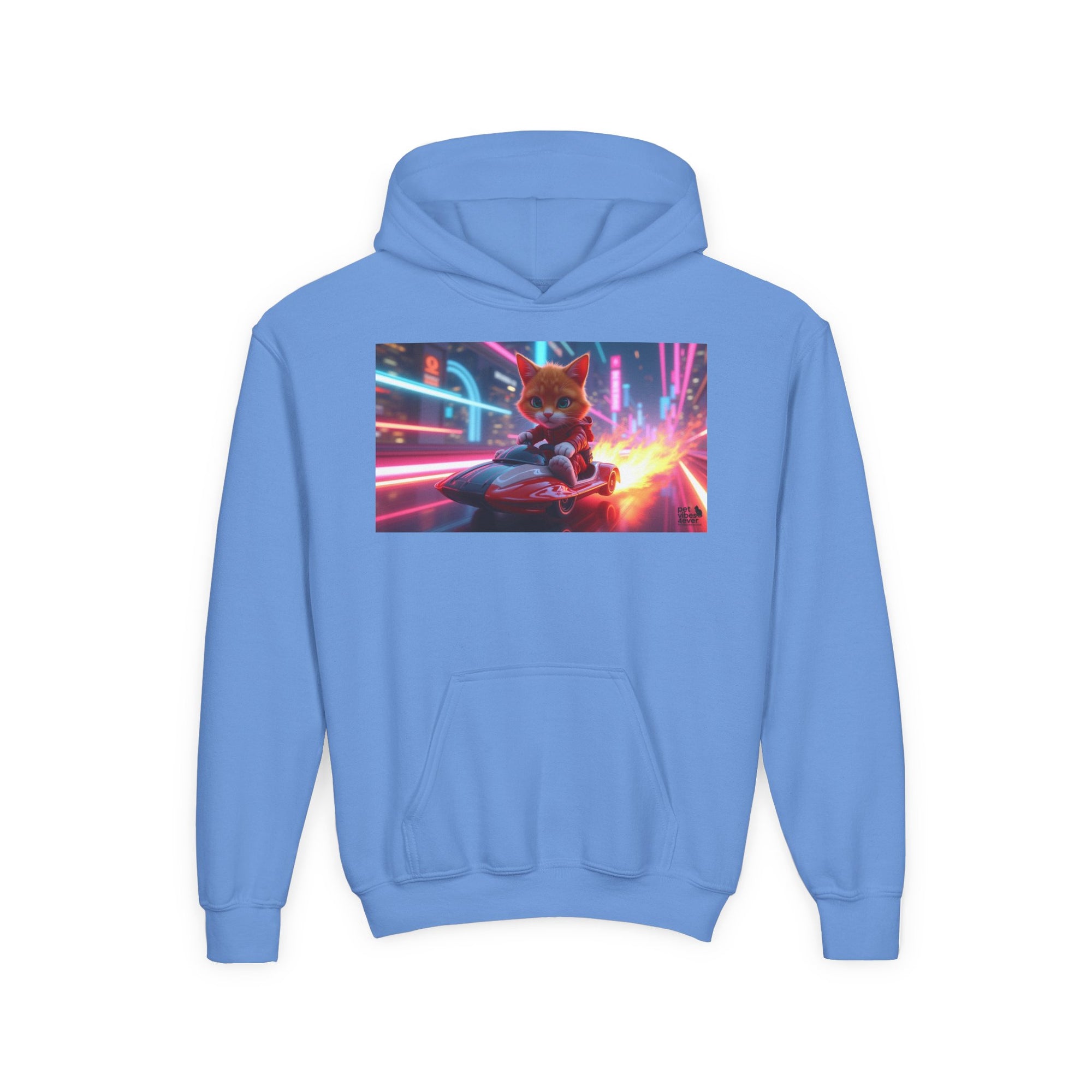 Youth Heavy Blend Hooded Sweatshirt with Cool Cat Design, Perfect for Comics Lovers, Gaming Gear, Birthday Gifts, Casual Wear, Holidays