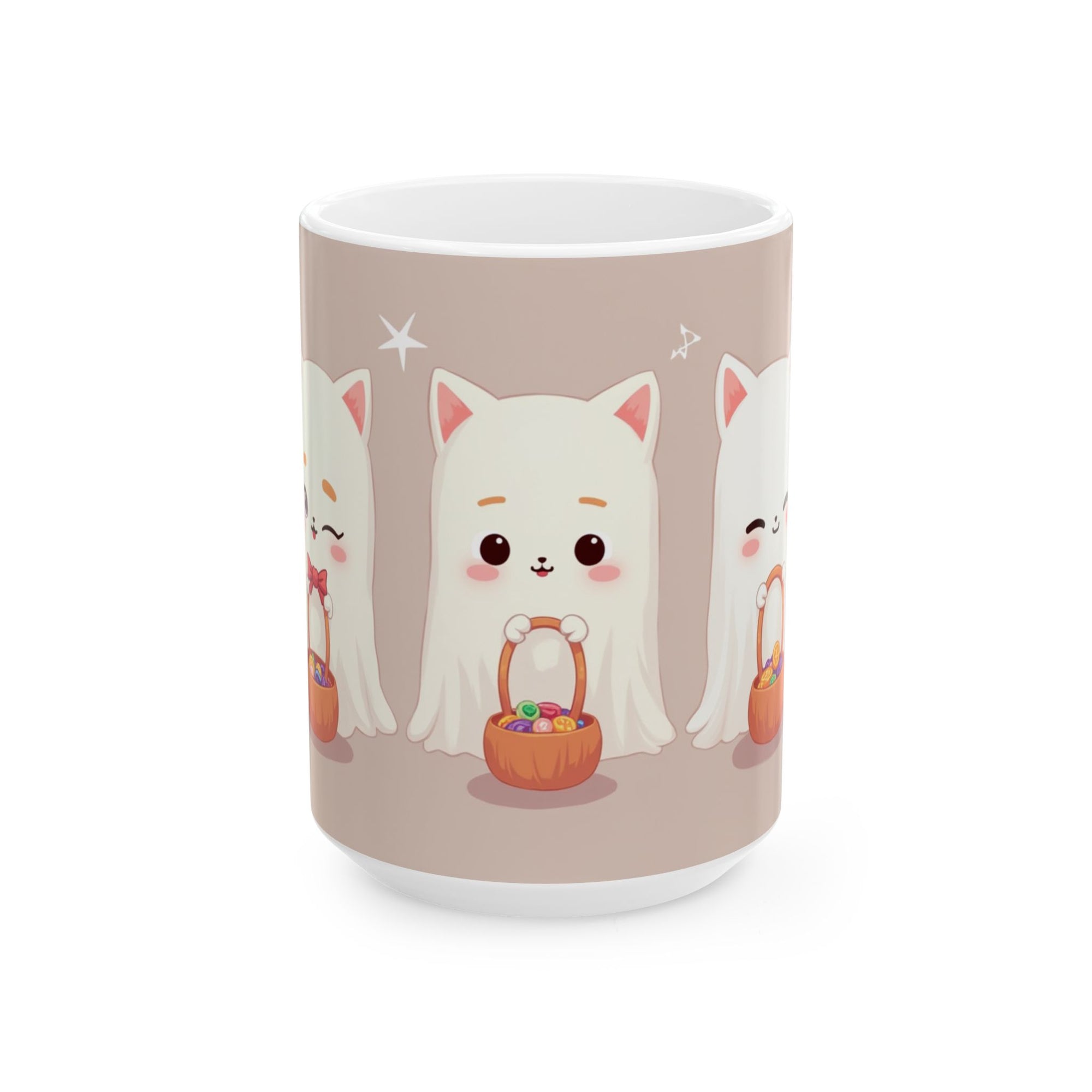 Cute Ghost Kawaii Ceramic Mug for Halloween, Coffee Lover Gift, Cute Animal Cup, 11oz 15oz Drinkware, Adorable Cat Mug