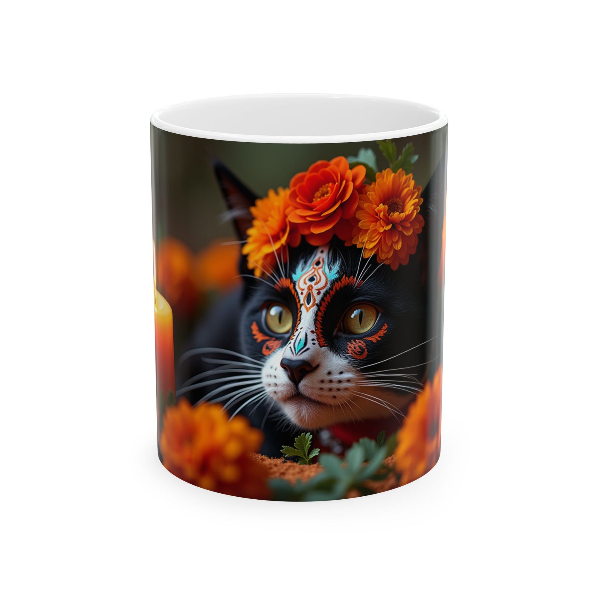 Cat Floral Ceramic Mug, Cute Cat Mug, Gift for Cat Lovers, Coffee Mug, Animal Lover's Gift
