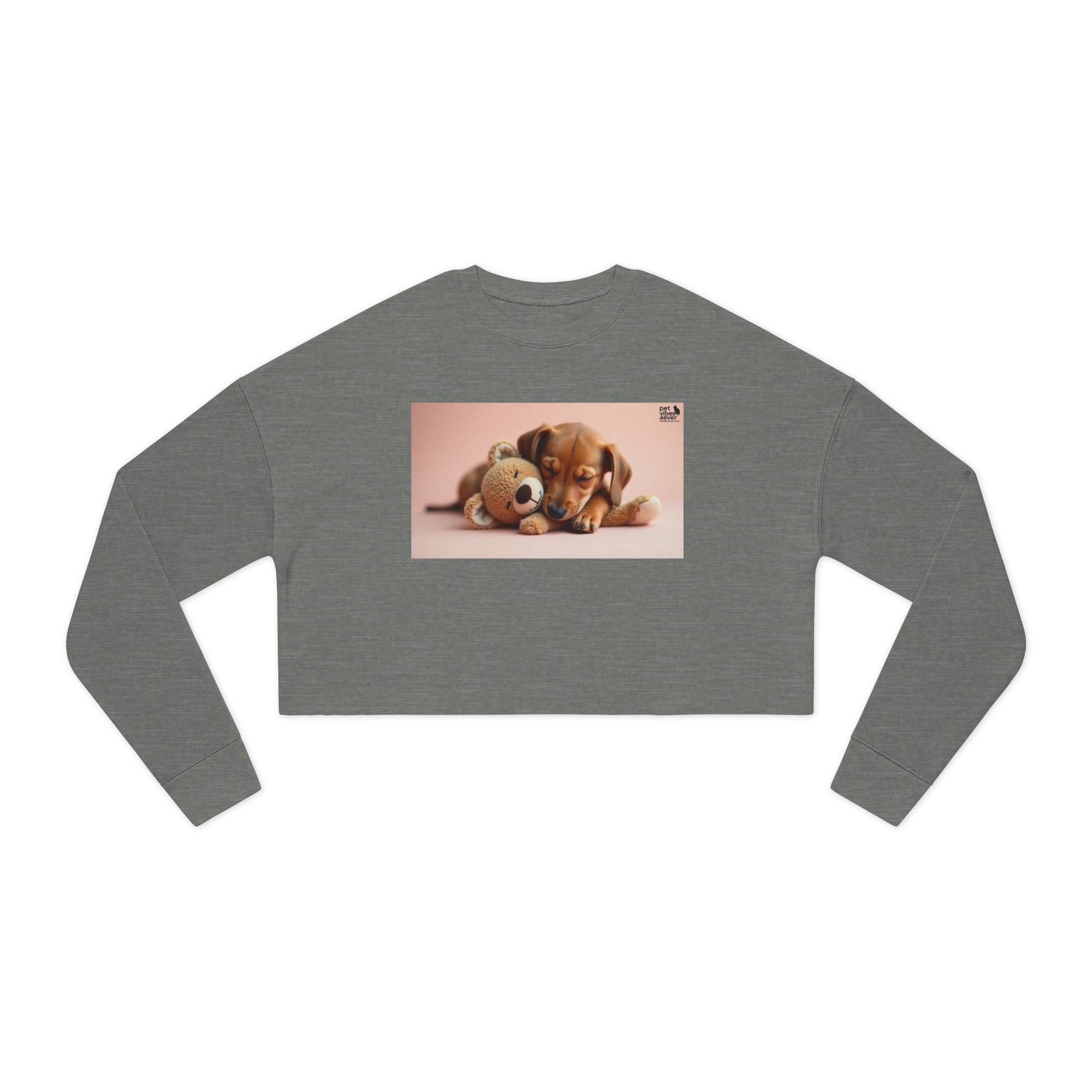 Cute Puppy & Teddy Bear Cropped Sweatshirt, Cozy Animal Sweatshirt, Dog Lover Gift, Pet Themed Top, Comfortable Casual Wear