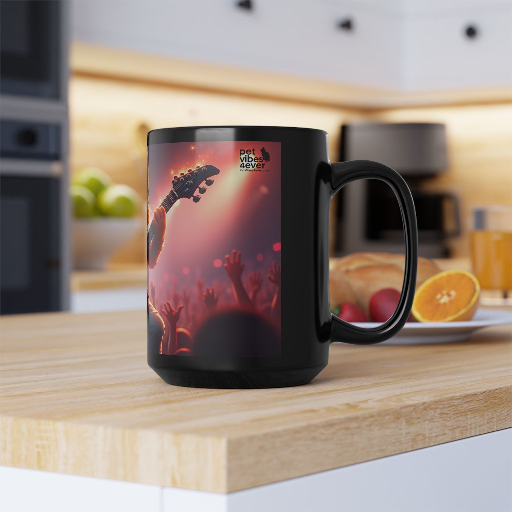 Rocking Cat Mug, 15oz Coffee Cup, Fun Gift for Pet Lovers, Music Enthusiasts, Great for Birthdays and Celebrations, Humor